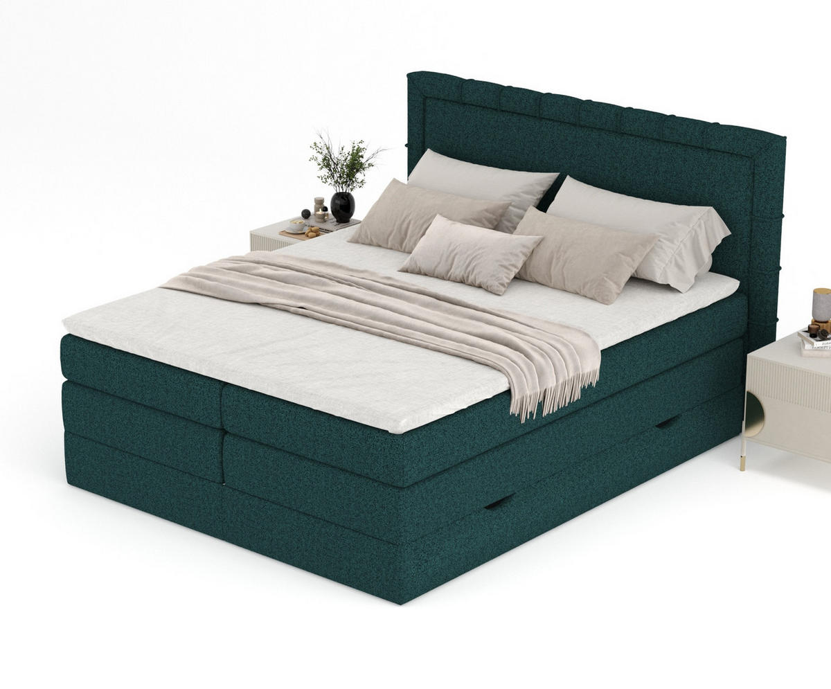 BOXSPRINGBETT Rosabel Grün 140/200 cm mit Matratze und Topper - Schwarz/Grün, Holz/Holzwerkstoff (140/200cm) - Maison de Reve
