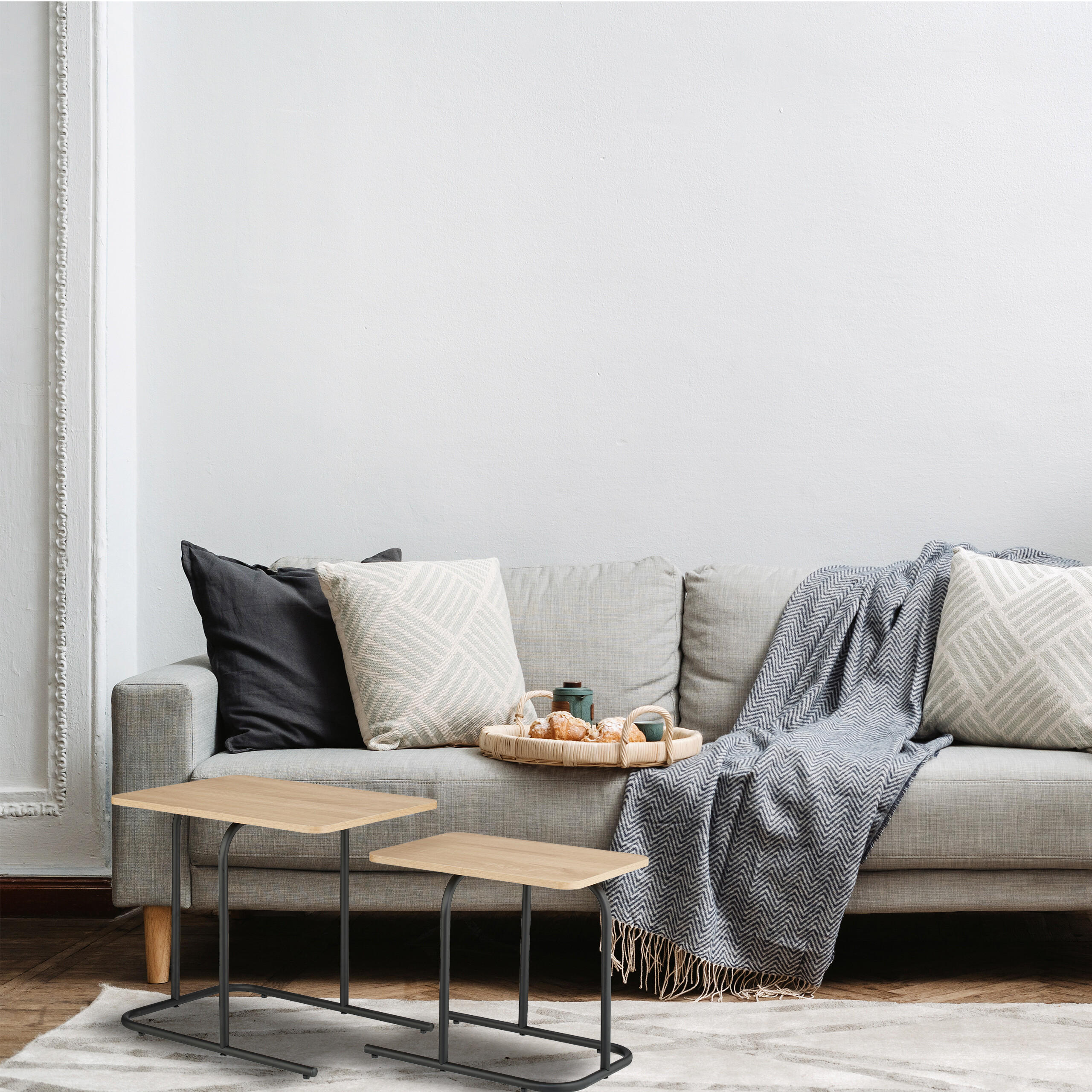2-TLG.SATZTISCH-SET - Hellbraun, Holzwerkstoff/Kunststoff (35/48/42cm) - Relaxdays