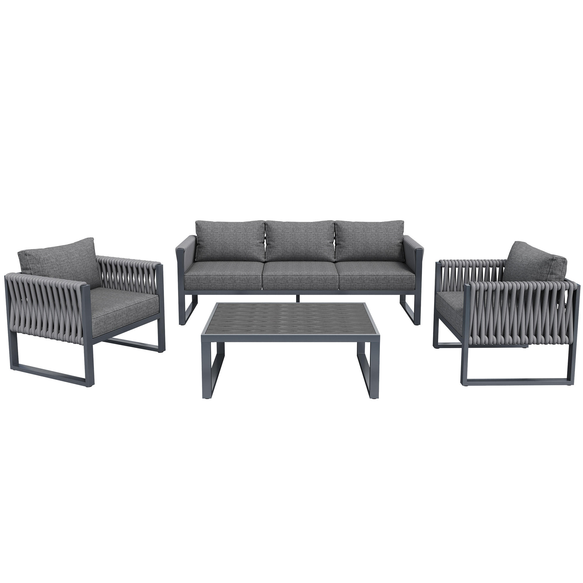 GARTENMÖBELSET 5-Sitzer mit Metallgestell in Grau - Grau, Metall - KOMHTOM
