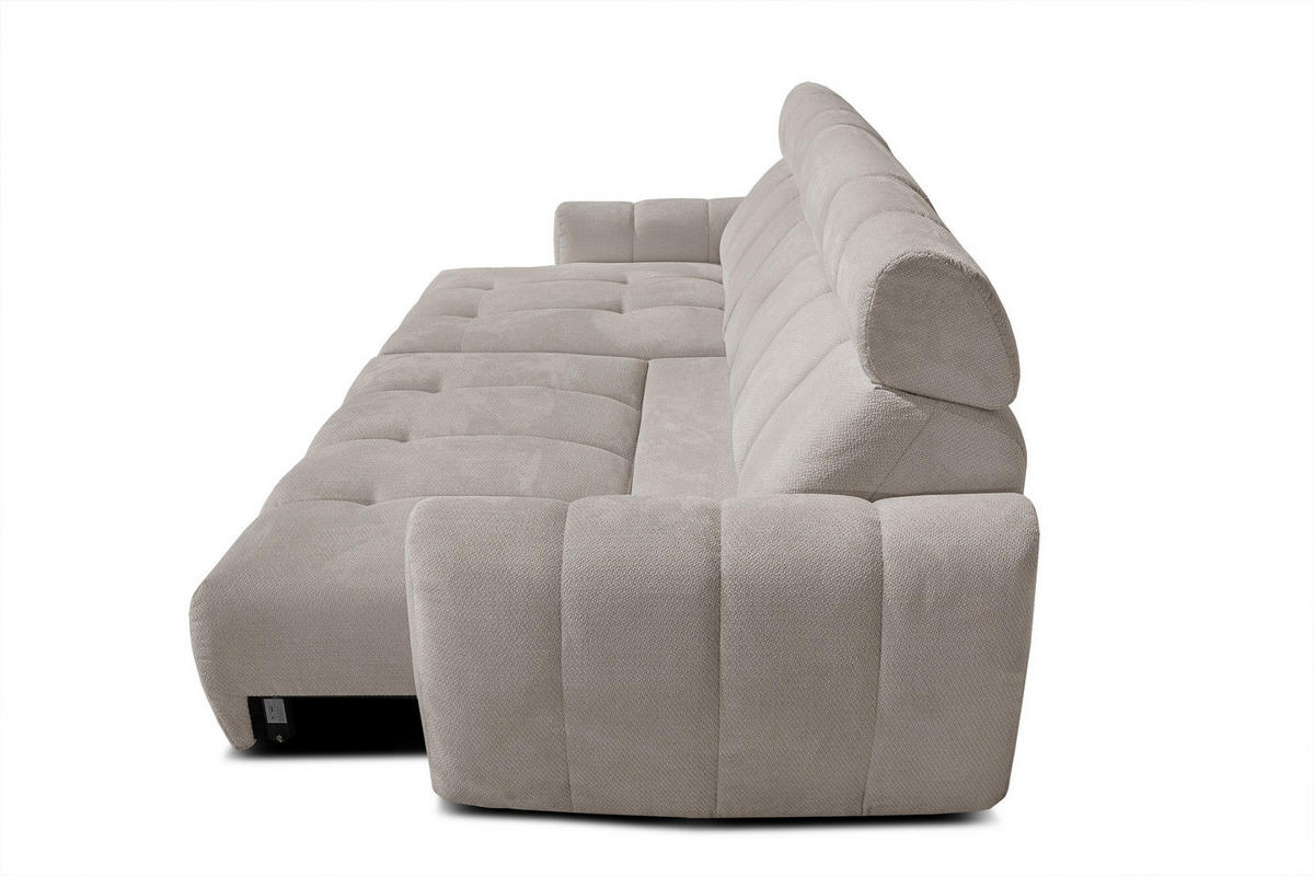 ECKSOFA KIMI 3-Sitzer, ausziehbarer Sitz, verstellbare Kopfstützen, beige - Beige/Schwarz, Holzwerkstoff/Textil (270/160cm) - Courtois Laville