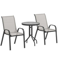 BALKONSET 3-teilig DE-14227 stapelbar, Glastisch Hellgrau - Hellgrau, Metall - ComfortXL