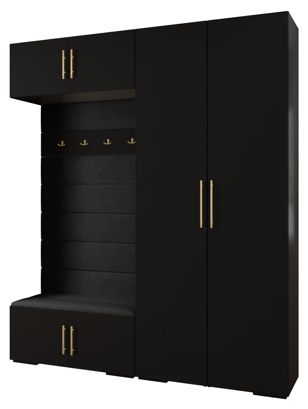 Abiks Möbel Garderoben-Set Schwarz, Schwarz, Gold 200x236.7x47 cm