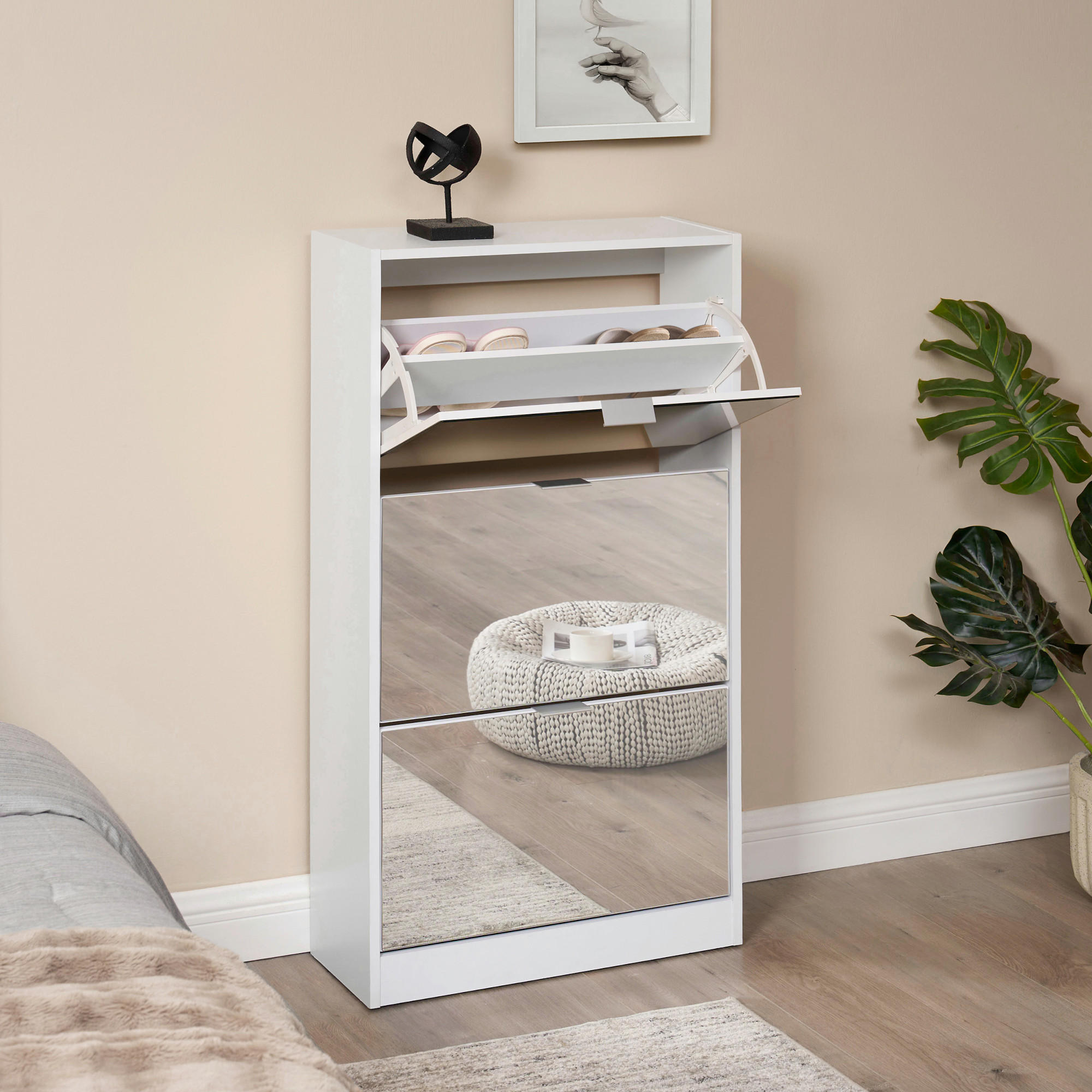 SCHUHKIPPER Kragerø - Weiß, Holzwerkstoff (60/115/24cm) - [en.casa]