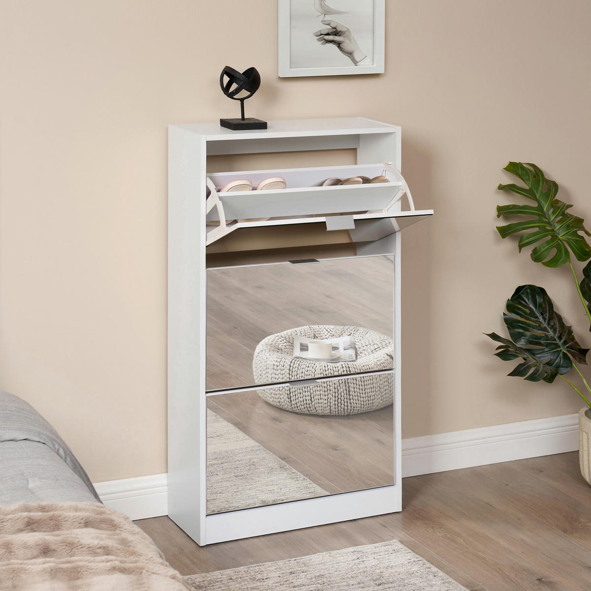 SCHUHKIPPER Kragerø - Weiß, Holzwerkstoff (60/115/24cm) - [en.casa]