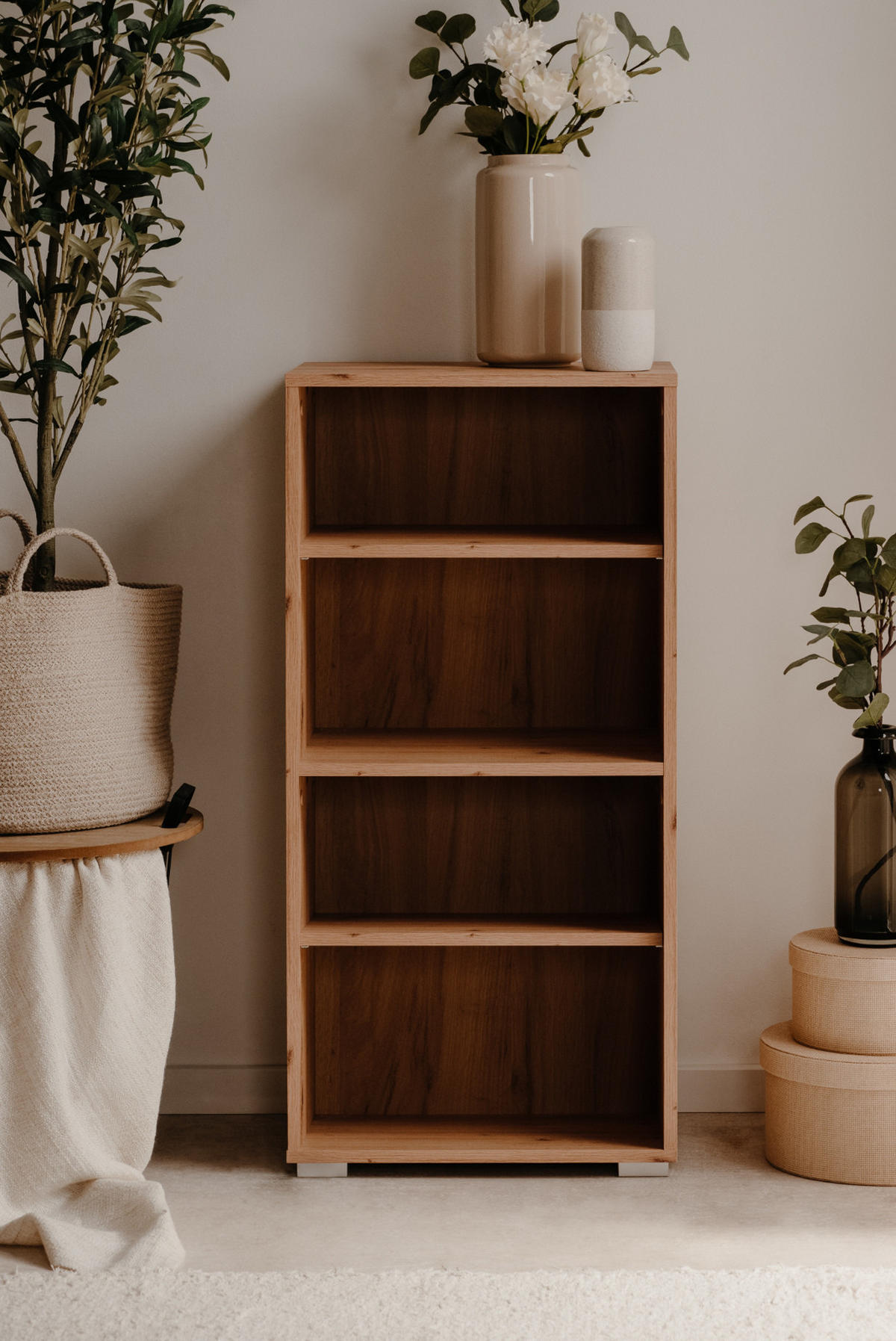 REGAL Eiche Artisan 46 x 97 cm, Standregal mit 4 variablen Fächern - Silberfarben/Eiche Artisan, Holzwerkstoff/Kunststoff (46/96.5/33.5cm) - Furn.Design