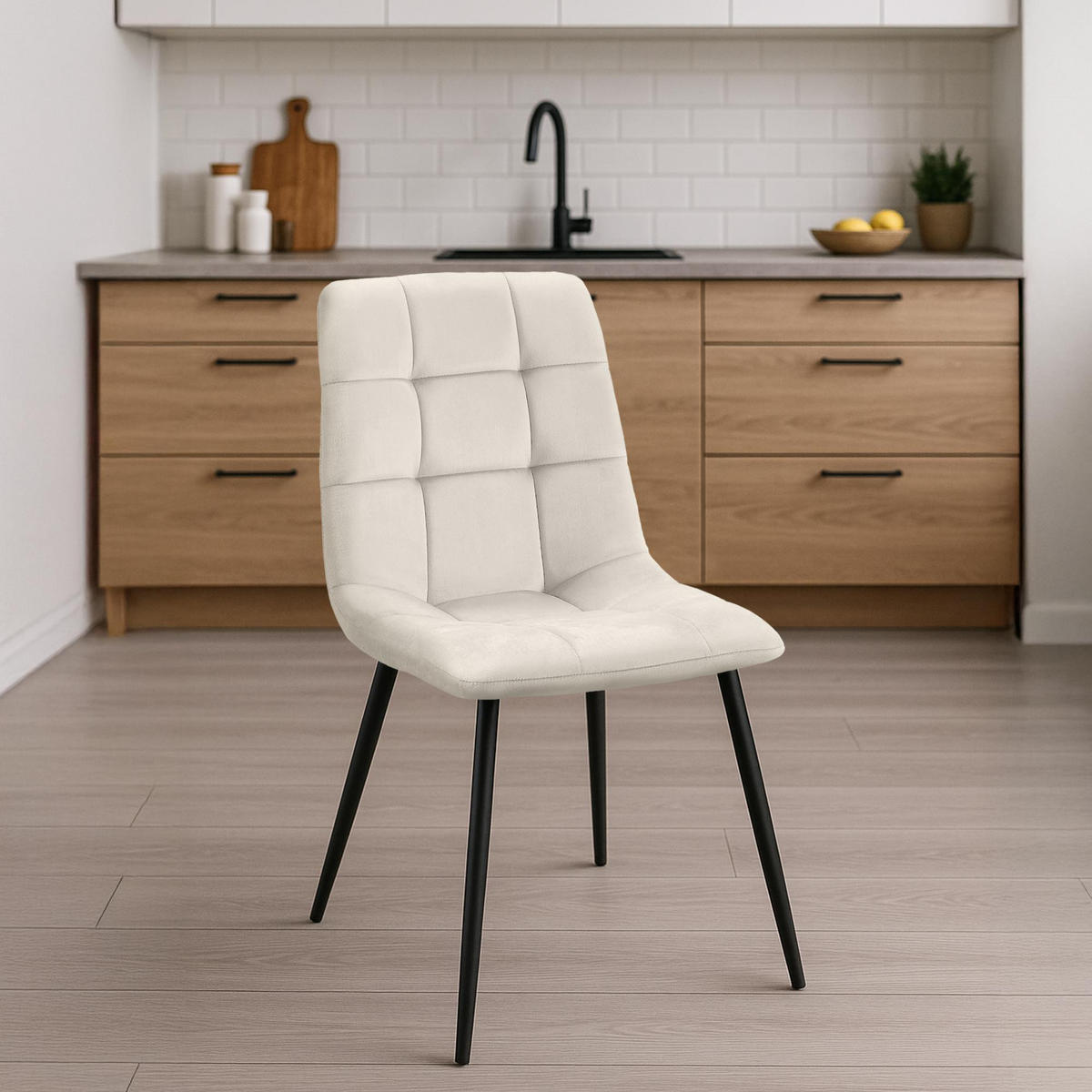 STUHL Samt Cremeweiß - Creme/Schwarz, Textil/Metall (45/84/55cm) - CLP