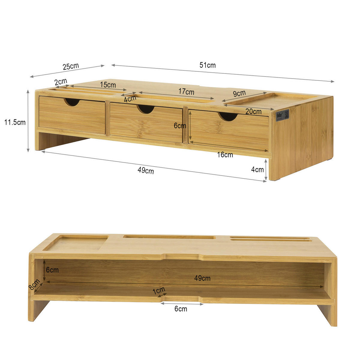 MONITORSTÄNDER Natur - Naturfarben, Holz (25/51/12cm) - SoBuy