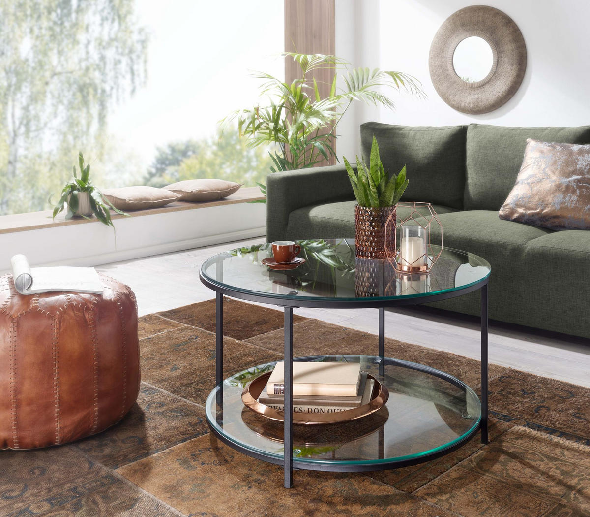 COUCHTISCH Glas-Metall Mix mit zwei Ablagen in Marmoroptik, Transparent 80x80x45 cm - Transparent/Schwarz, Metall (80/80/45cm) - KADIMA DESIGN