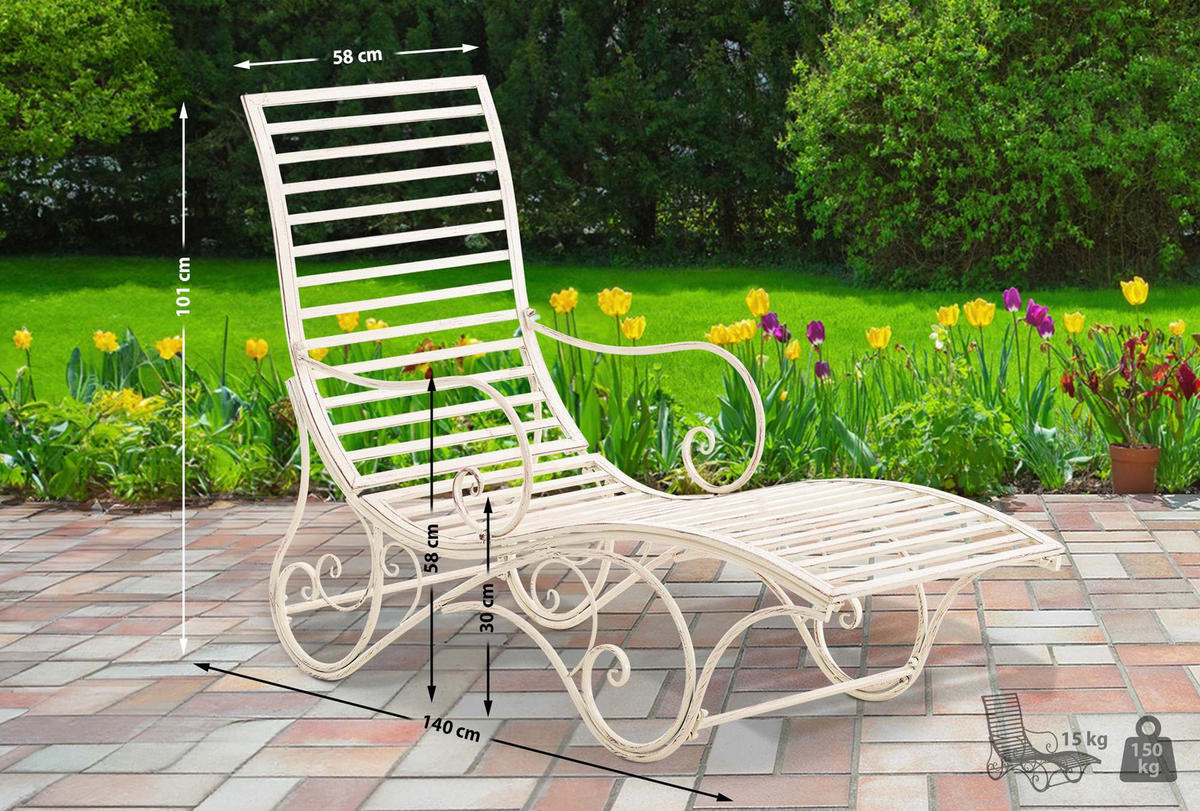 GARTENLIEGE Senta Antik 58x140x101cm Metall Antik-Creme Sonnenliege - Creme, Metall (58/101/140cm) - DELUKE