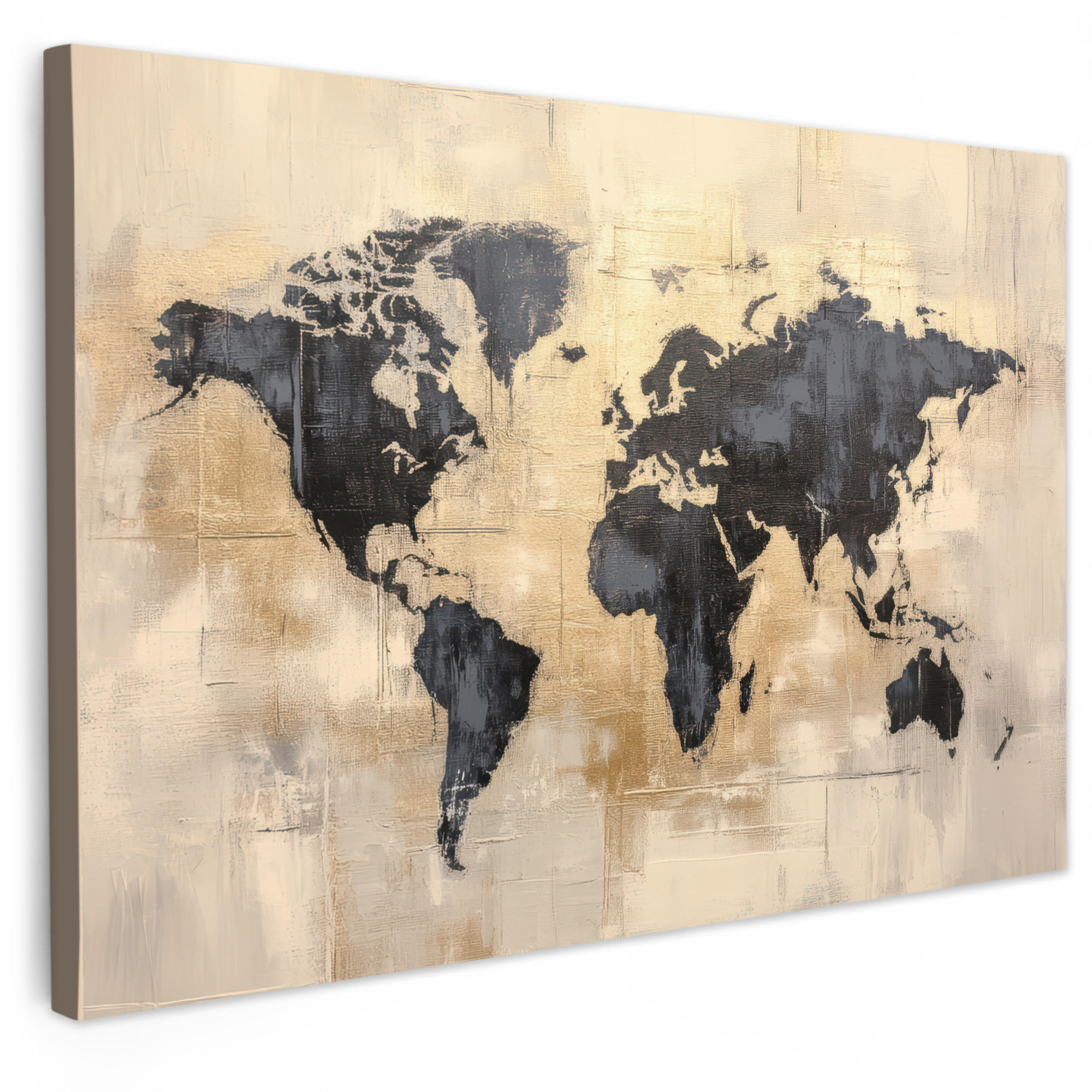 LEINWANDBILD Weltkarte - Gold - Schwarz - Abstrakt Groß 140x90 cm - Kupferfarben, Textil (140/90cm) - MuchoWow