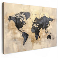 LEINWANDBILD Weltkarte - Gold - Schwarz - Abstrakt XXL 150x100 cm - Kupferfarben, Textil (150/100cm) - MuchoWow
