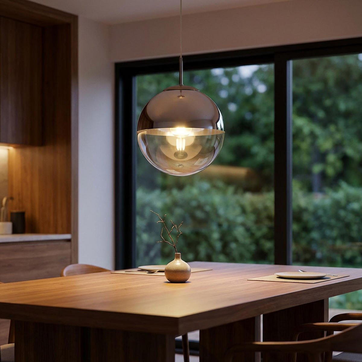 LED HÄNGELEUCHTE VARUS Chrom Silber - Silberfarben, Glas (25/25/120cm) - Globo Lighting