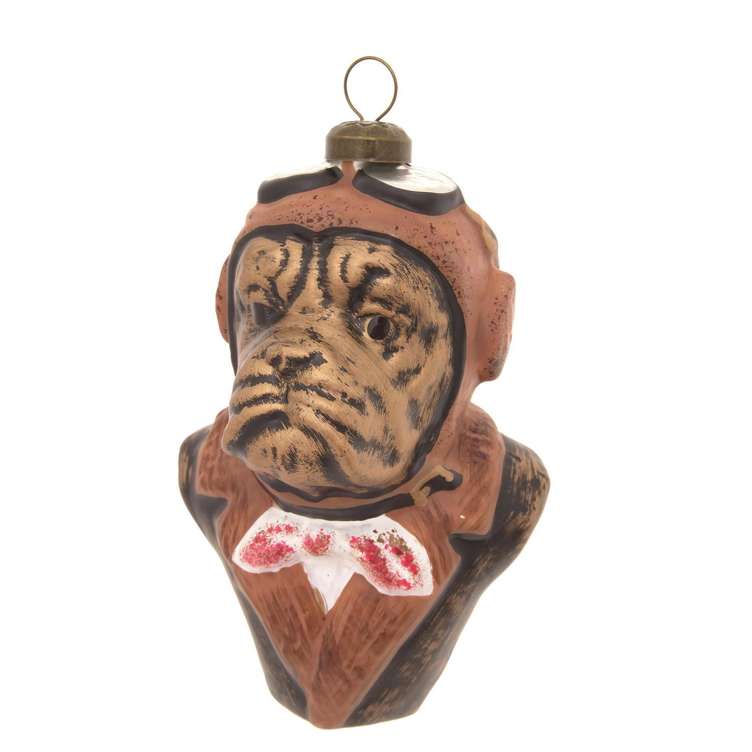 CHRISTBAUMSCHMUCK Steampunk Pilot Hund Braun 11cm (Glas / 1 Stk.) - Braun, Glas (6/11/5cm) - Krebs Glas Lauscha