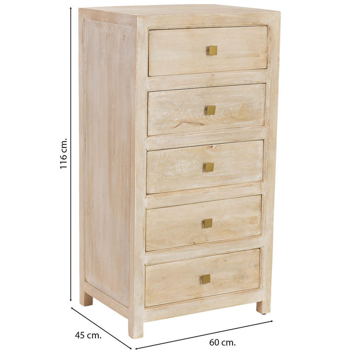 KOMMODE aus Holz, beige, 60x45x116cm - Beige, Holz (60/116/45cm) - Wanderlust