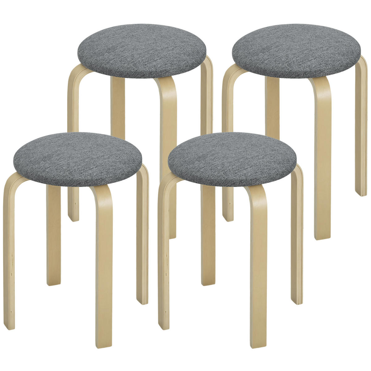 POLSTERHOCKER DE-06830 4er-Set stapelbar mit lackierter Oberfläche Grau - Grau, Holz (40/45/40cm) - ComfortXL
