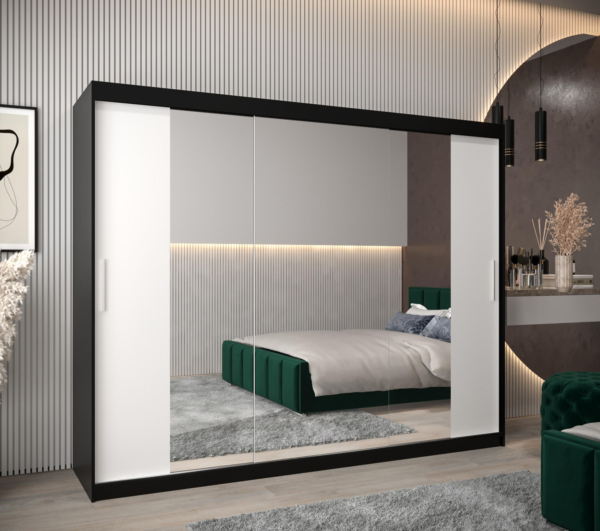 SCHWEBETÜRENSCHRANK 200/250/62 3-türig - Silberfarben/Schwarz, Holz/Kunststoff (250/200/62cm) - Abiks Möbel