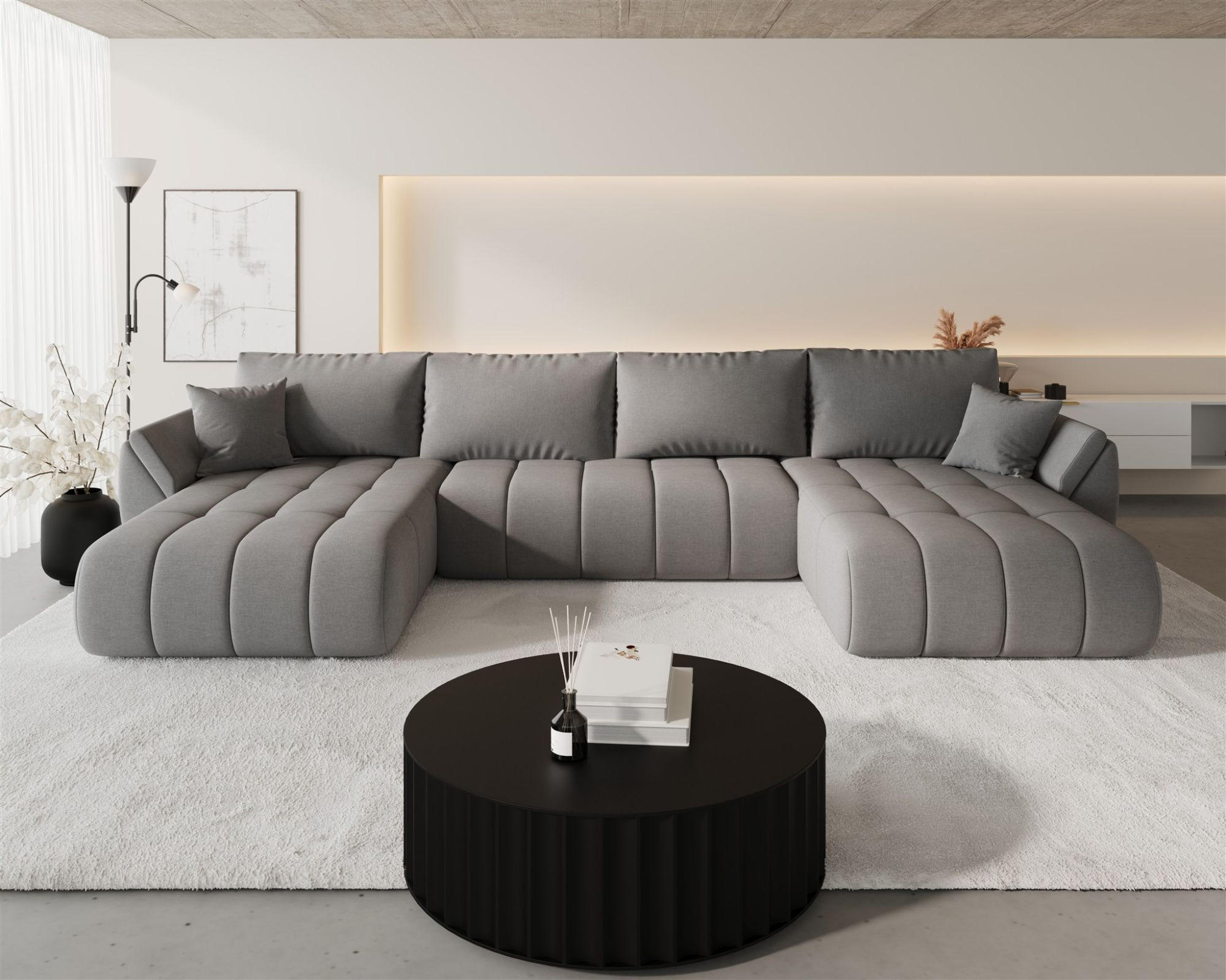 WOHNLANDSCHAFT Misato In Wind - Dunkelgrau, Holzwerkstoff/Textil (384/85/175cm) - Fun Möbel