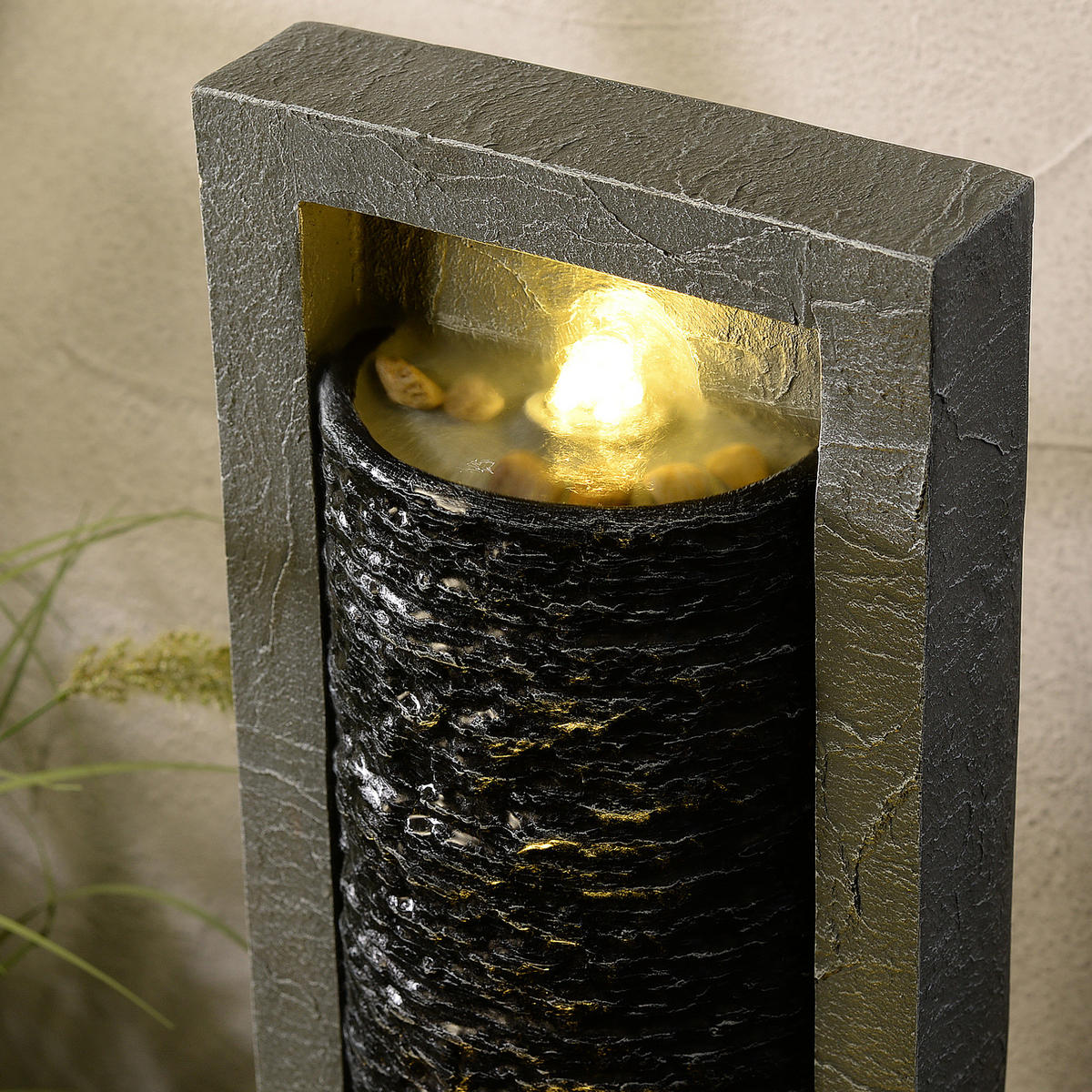GARTENBRUNNEN Säule grau - Grau, Kunststoff (34/22/82cm) - Teamson Home