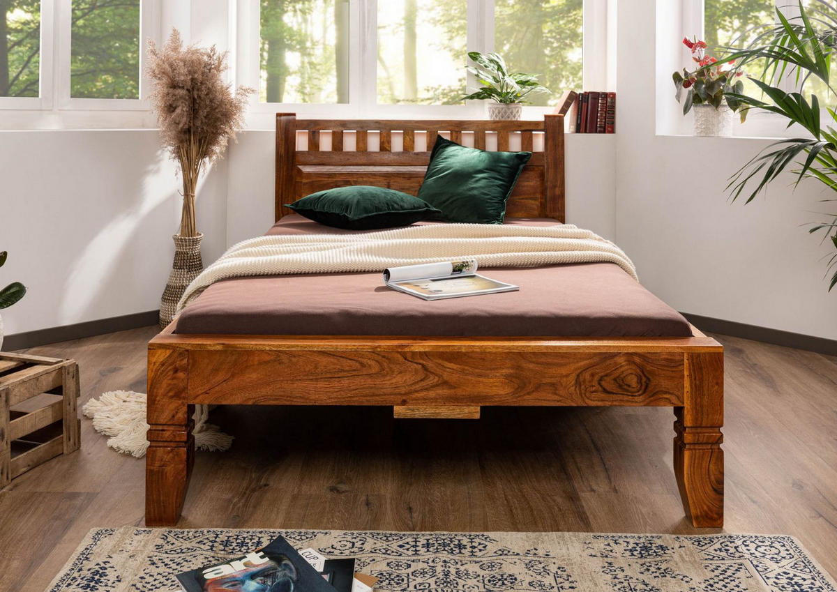 HOLZBETT Akazie 120x200x90 honig lackiert OXFORD #220 - Braun, Holz (120/200cm) - Massivmoebel24