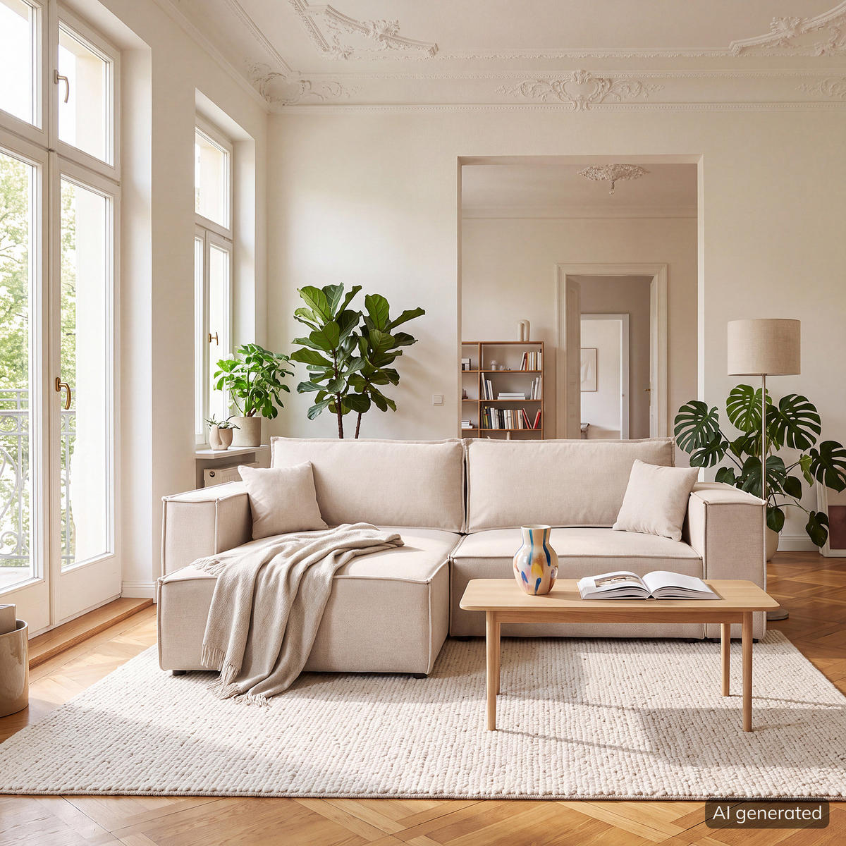 ECKSOFA mit Schlaffunktion - 255 cm - Beige/Schwarz, Kunststoff/Textil (255/148cm) - home24