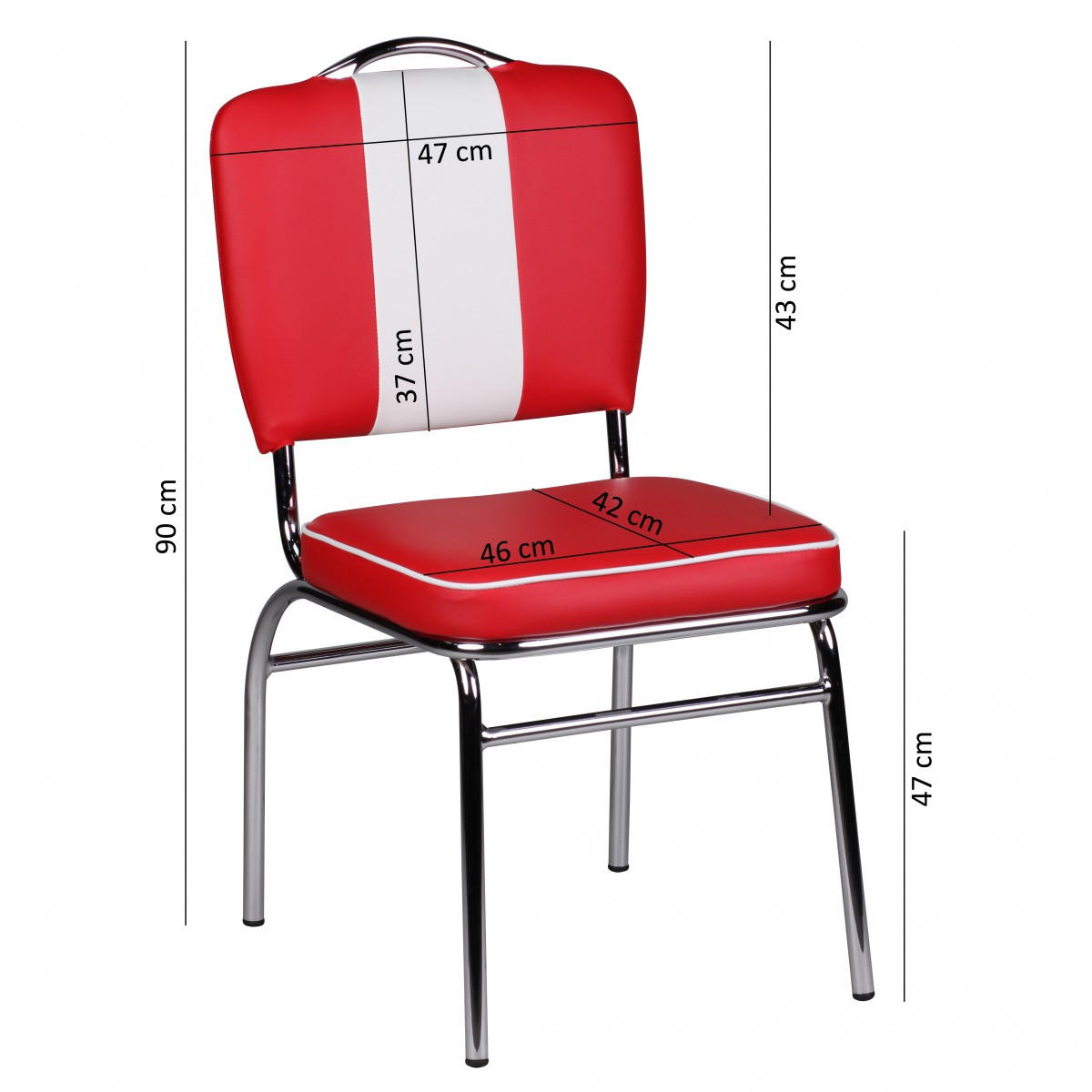 ESSZIMMERSTUHL Kunstleder mit Metallgestell Retro 50-er Jahre gepolstert, Rot 47x45x90 cm - Rot/Silberfarben, Kunststoff/Textil (47/90/45cm) - KADIMA DESIGN