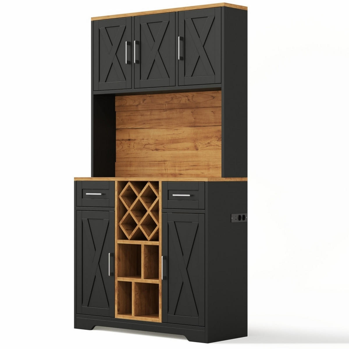 KÜCHENSCHRANK mit LED-Beleuchtung, Weinregal und Steckdose, MDF Holzoptik, Esszimmer Vitrinenschrank, 105/180/40 cm - Naturfarben, Kunststoff (40/180/105cm) - Rolipo