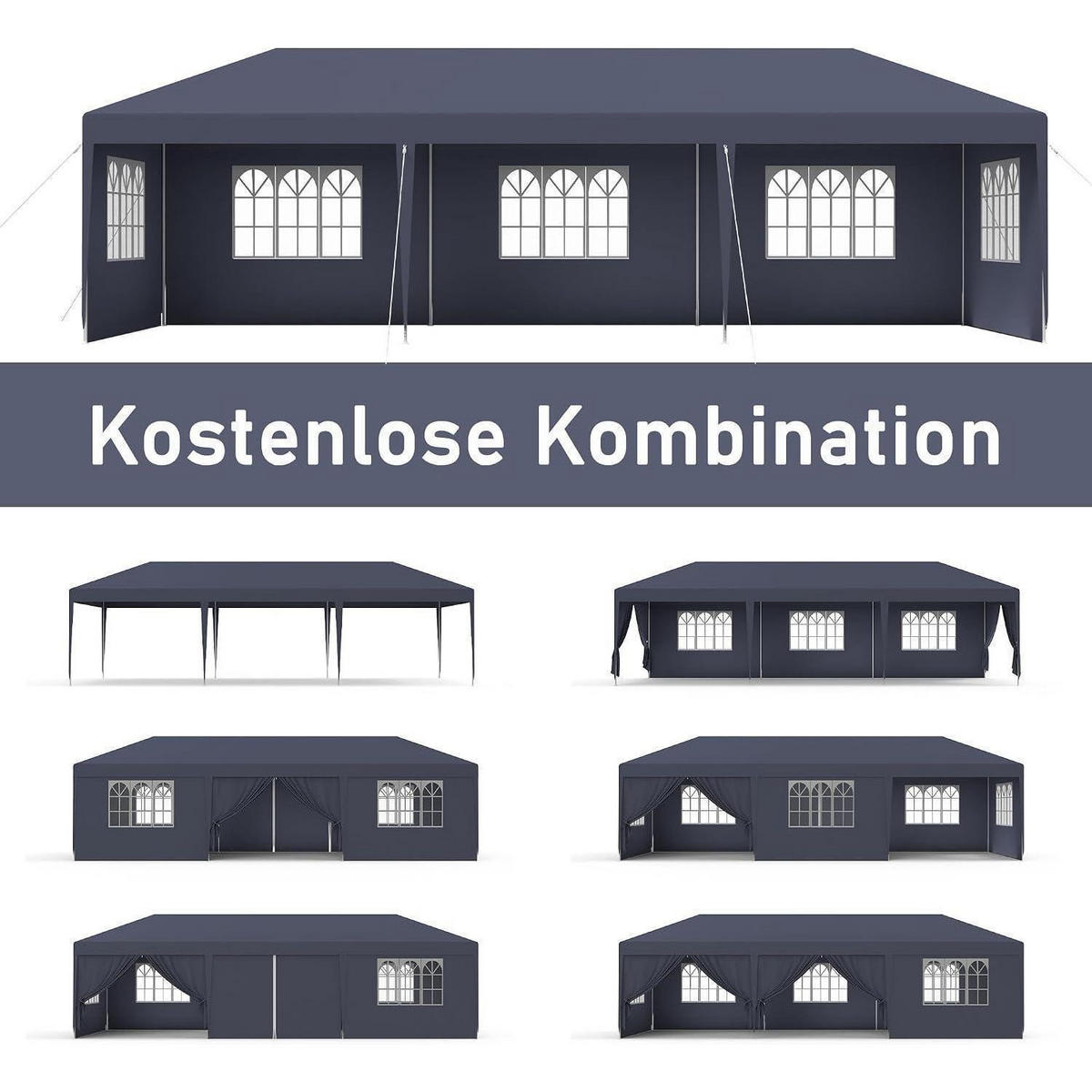 GARTENPAVILLON 3 x 3 m Anthrazit mit Seitenteilen und Fenstern - Anthrazit, Textil (300/250/300cm)