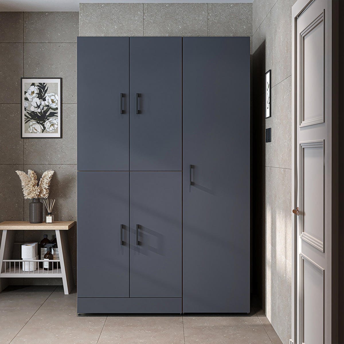 WASCHMASCHINENSCHRANK DORA-I 115cm Breit, 186cm Hoch - Anthrazit, Holzwerkstoff (115/186/73.8cm)