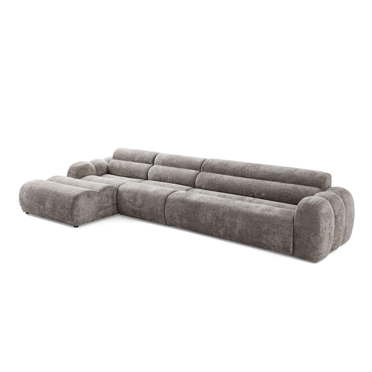 5-SITZER modulares Ecksofa VEER SET 2 Links, 379 x 175 cm, Chenille Webstoff Braun - Schwarz/Braun, Holz/Kunststoff (379/175cm) - Muffo