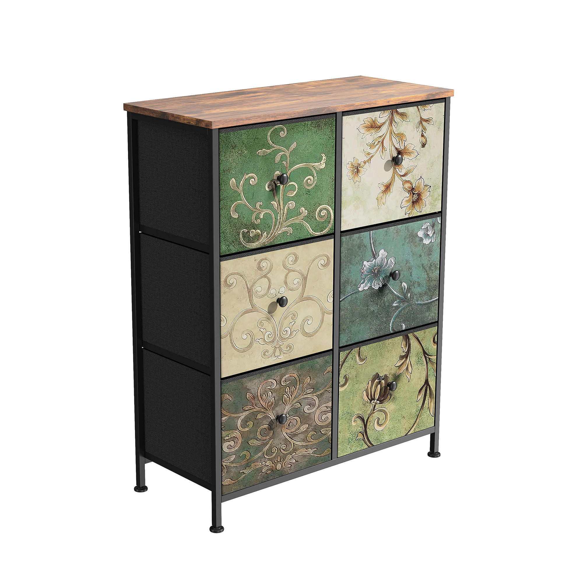 KOMMODE 6 Schubladen, Metallrahmen, Mehrfarbig - Multicolor, Holz (67/86/30cm)