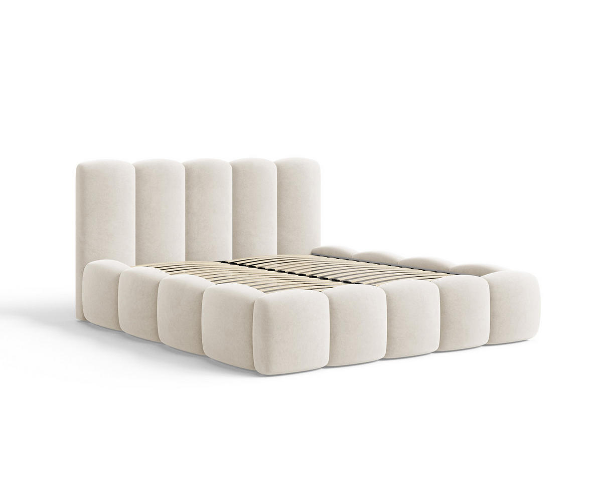 POLSTERBETT 18 - 140x200 cm – Riviera – Gepolstertes Bett mit Metall-Lattenrost - Creme, Holz (140/200cm) - ROYAL24_MARKT