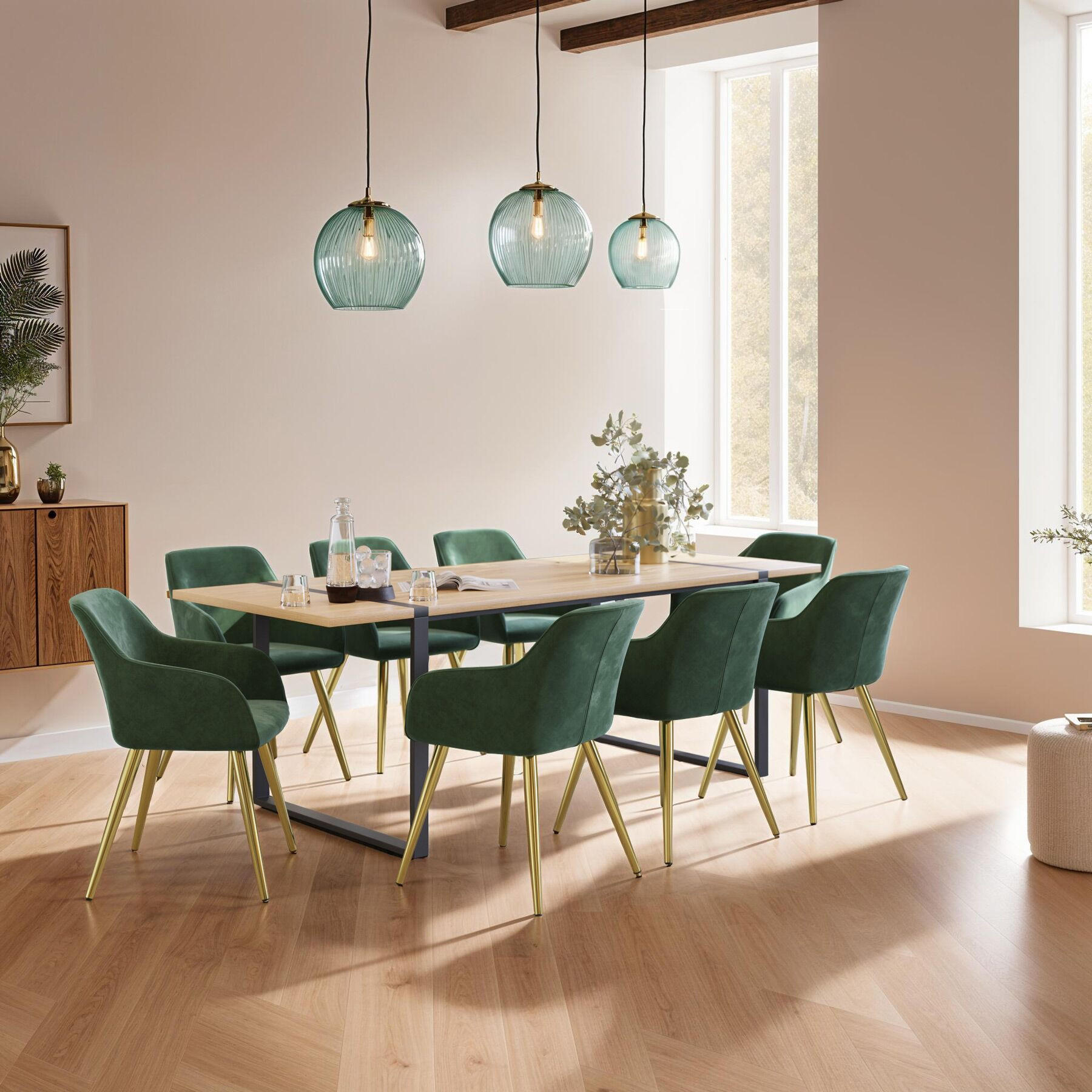 Thumbnail - tectake Esszimmerstuhl, Dunkelgrün, Gold, Textil, 58x82x62 cm, Esszimmer, Stühle, Esszimmerstühle, Vierfußstühle