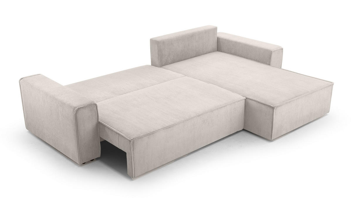 ECKSOFA L Form Cedria Zartweiß 287/145/85 cm mit Schlaffunktion - Creme/Schwarz, Kunststoff/Textil (287/145cm) - AX Living