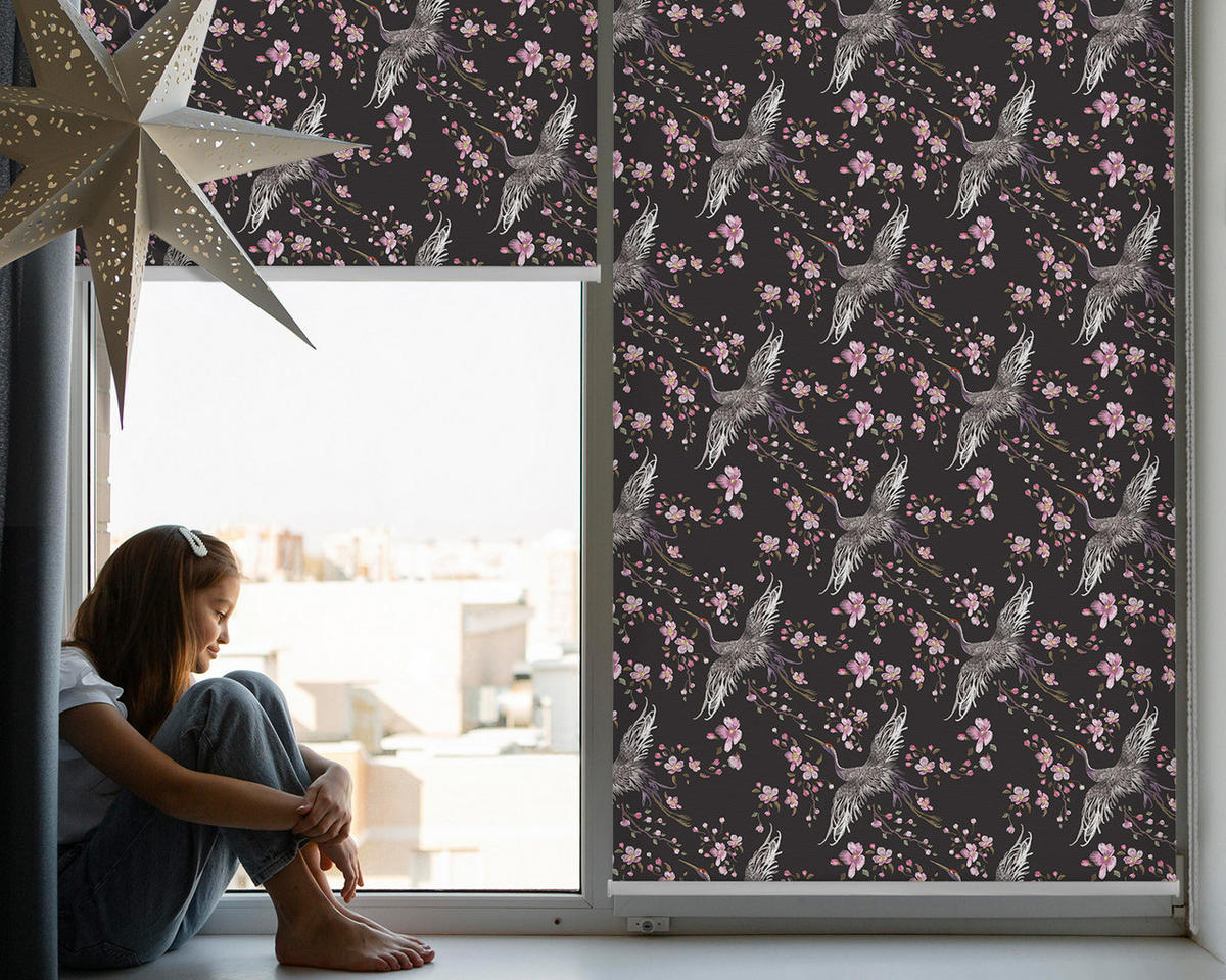 VNÚTORNÁ roleta - okenná roleta - roleta - 100x100 cm - Volavky a kvety - pink, plast (100/100/0.5cm) - TULUP