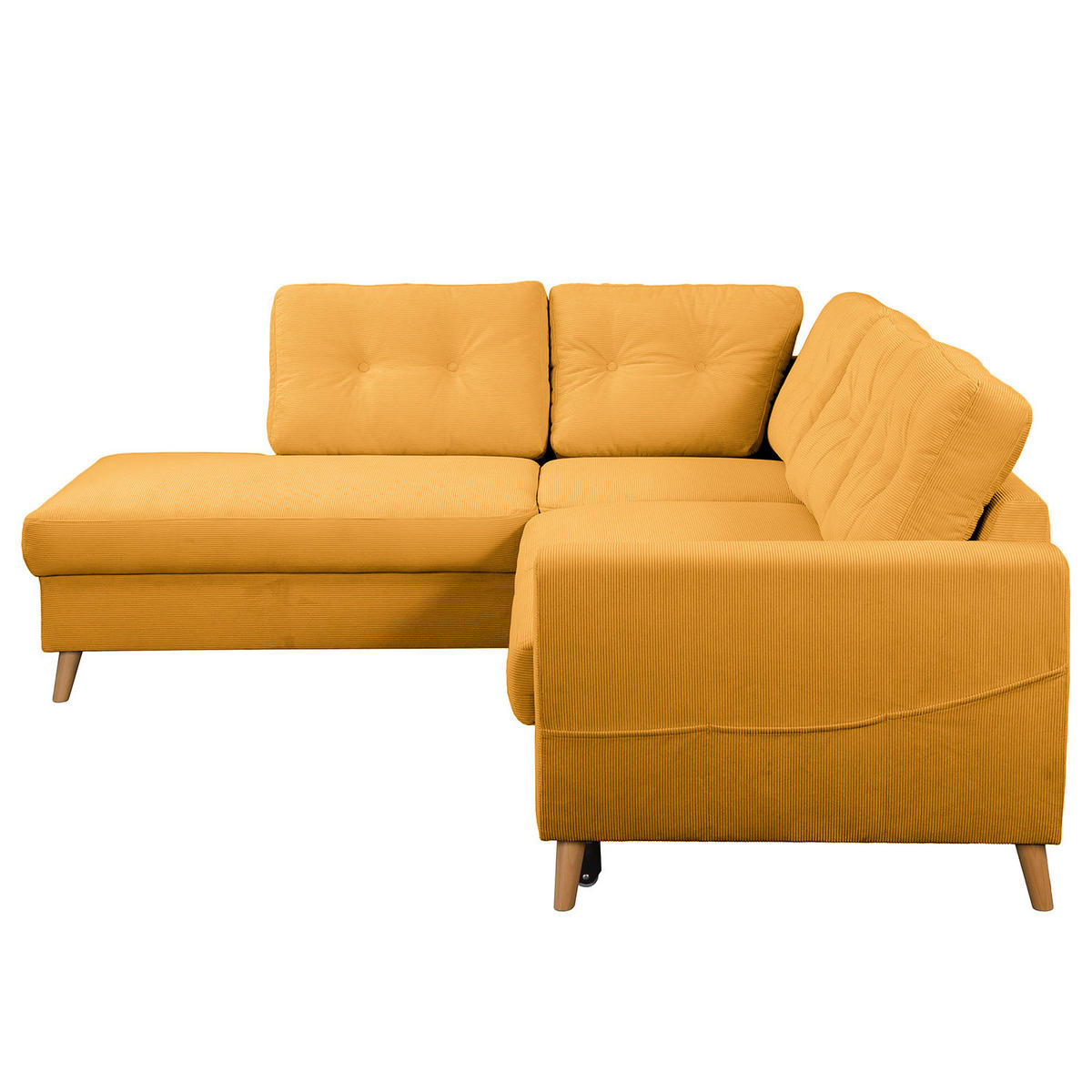 ECKSOFA mit Ottomane - Gelb/Braun, Holz/Textil (230/200cm) - home24