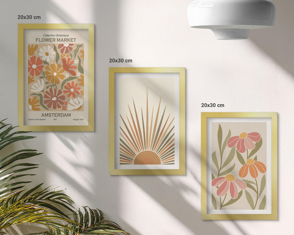 WANDBILDER 3er Set - 20x30 cm Goldrahmen - Pastellfarbene Sonnenblumen - Goldfarben, Kunststoff (20/30cm) - ArtPrintCave