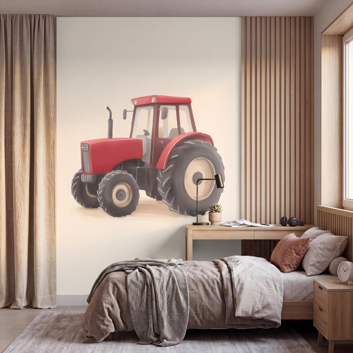 KINDERTAPETE - Traktor - Minimalistisch - Illustration - Rot - 180x280 cm - Rot, Papier (180/280cm) - OnlyWow