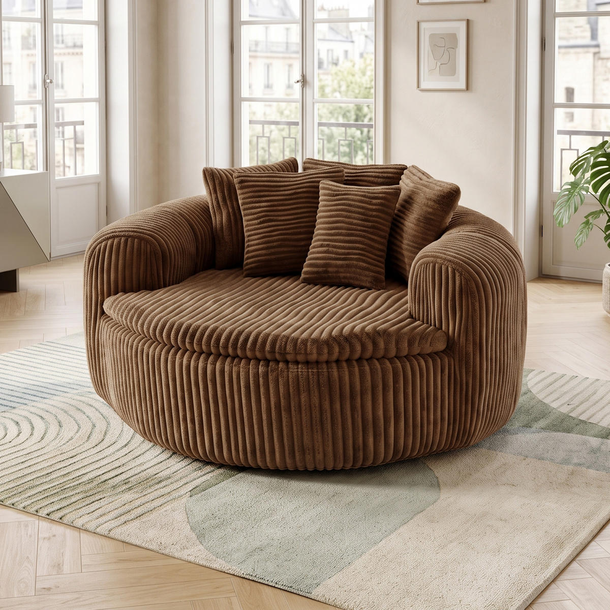 SITZSACK Cord Extrabreit mit 5 Kissen - Sandfarben, Textil (145/59/133cm) - Urban Meuble