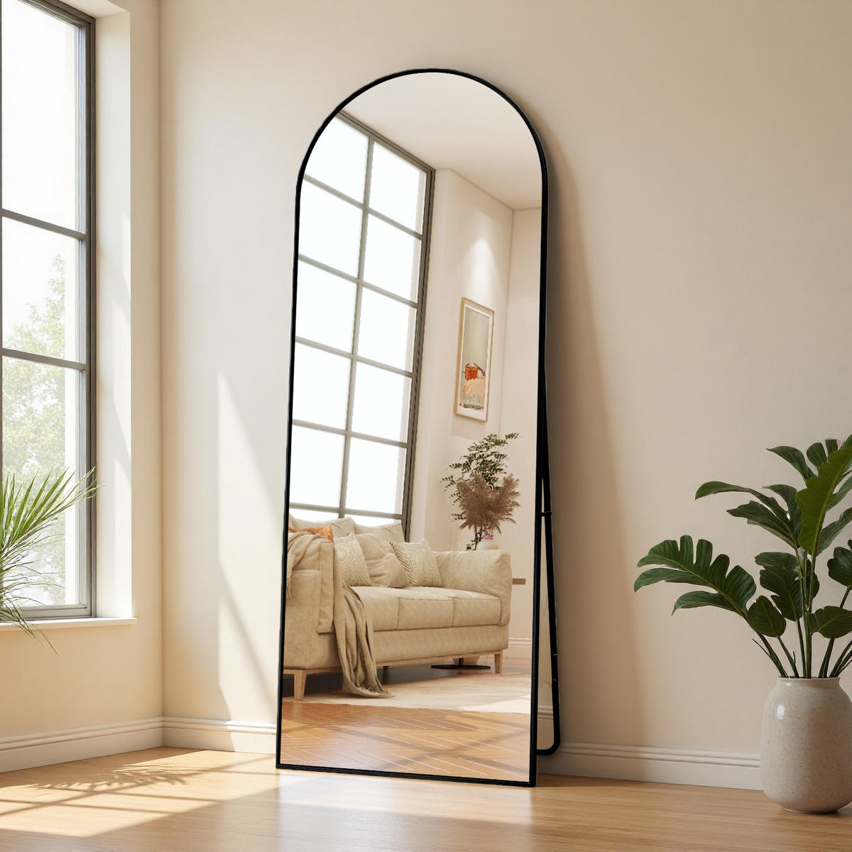STANDSPIEGEL 164x54 cm Bogenform Schwarz Wandmontage & Freistehend - Schwarz, Glas (2/164/54cm) - SHOPENTRA