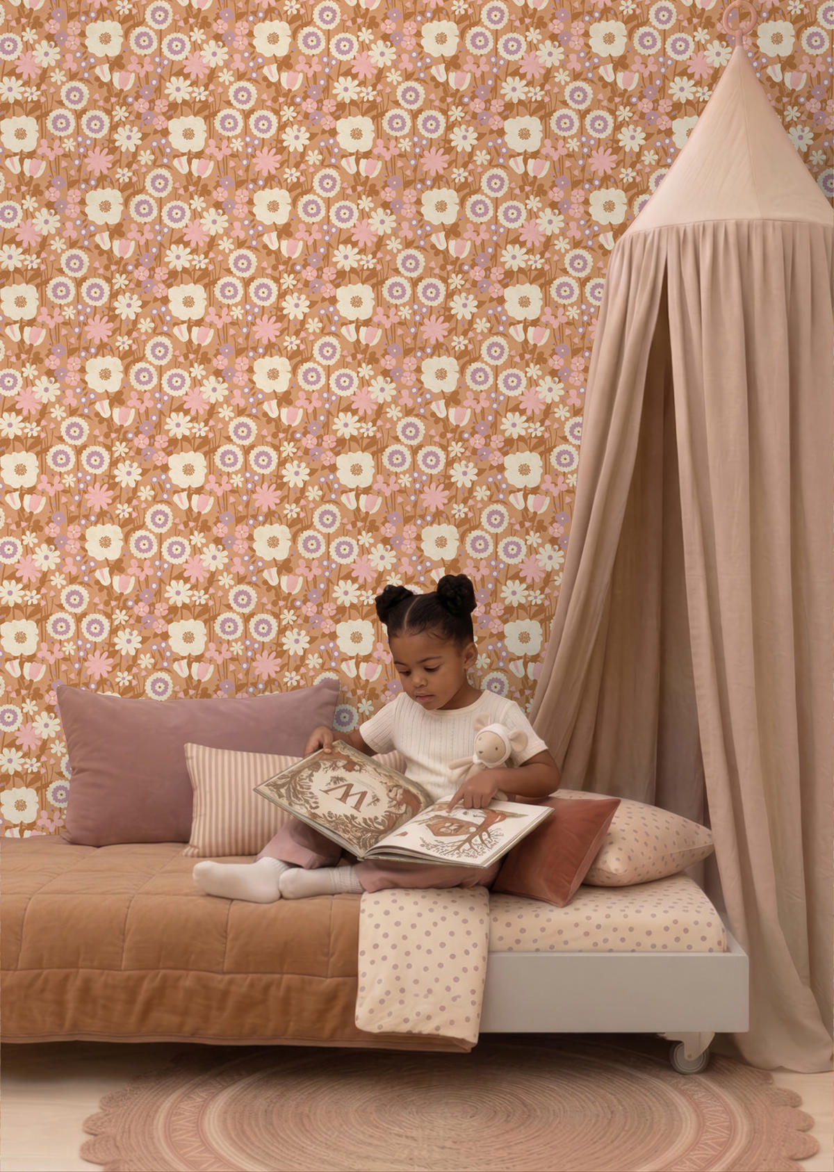 TAPETE Retro Blumen 50 x 900 cm - Orange, Papier (50/0.1cm) - ESTAhome