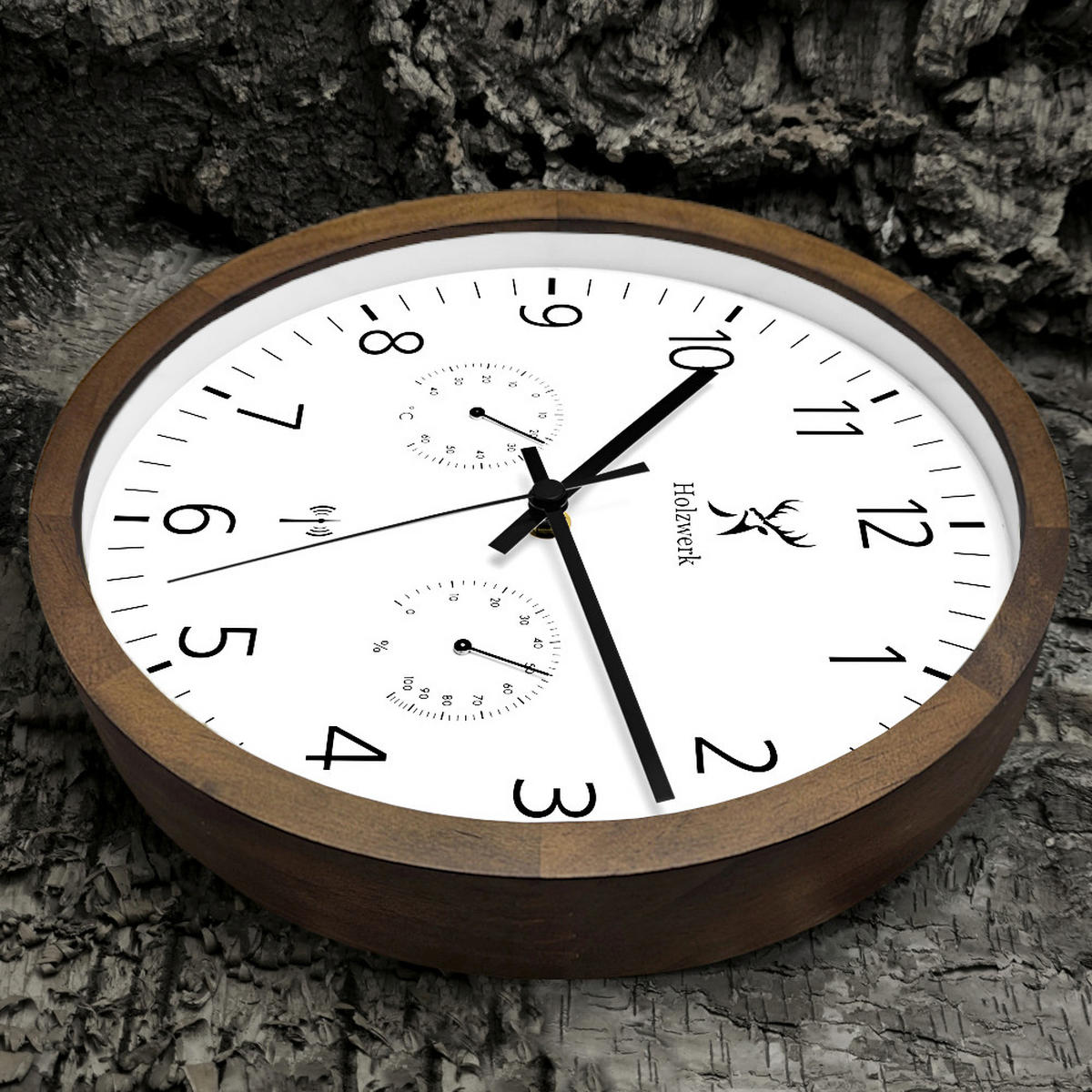 WANDUHR Holz Designer WEGBERG (FUNK) Wand Uhr, braun, weiß - Dunkelbraun/Schwarz, Glas/Holz (30/30/4.2cm) - Holzwerk