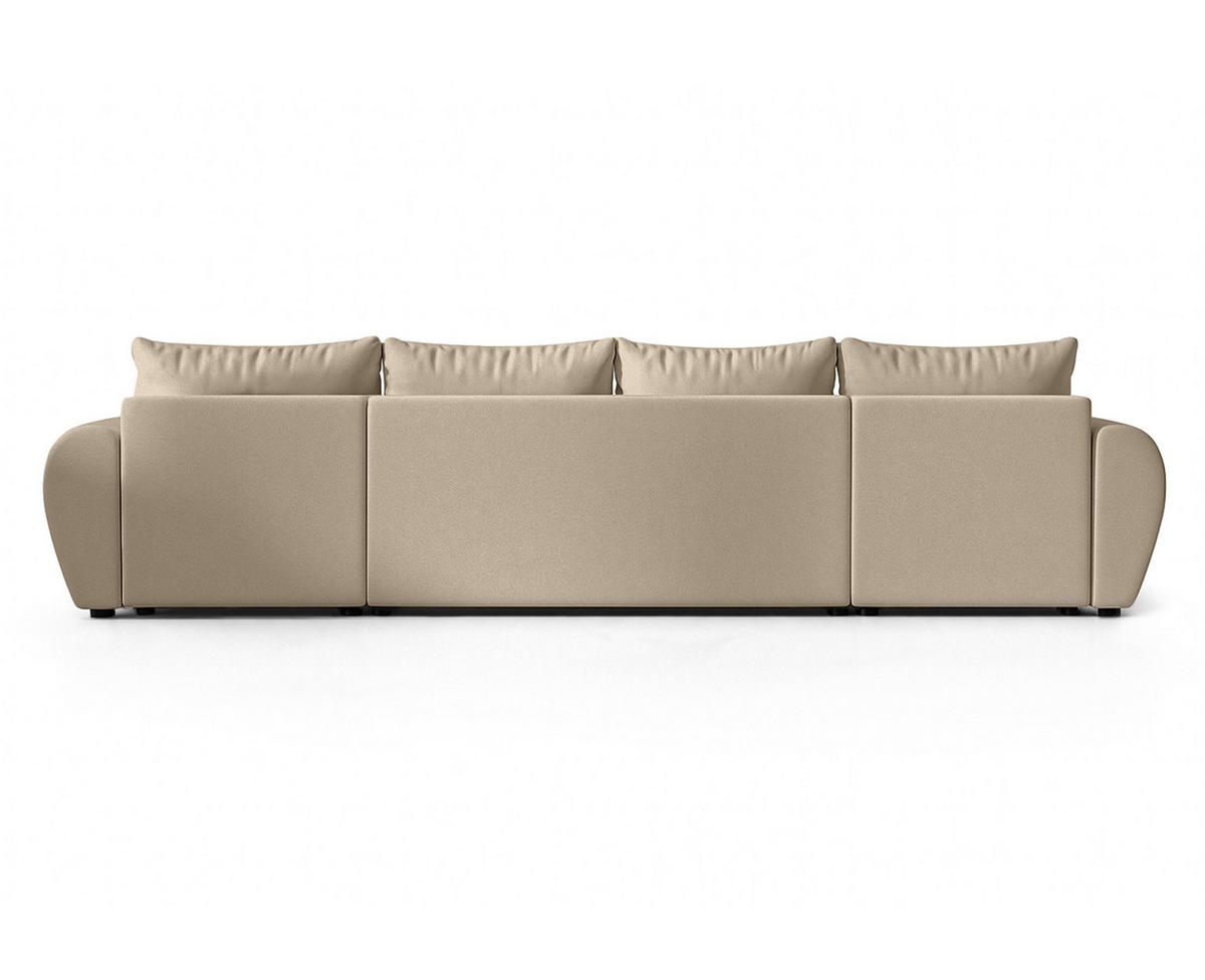 WOHNLANDSCHAFT Malatya U Form Hellbraun 311/145/80 cm mit Schlaffunktion - Hellbraun/Schwarz, Kunststoff/Textil (311/80/145cm) - AX Living