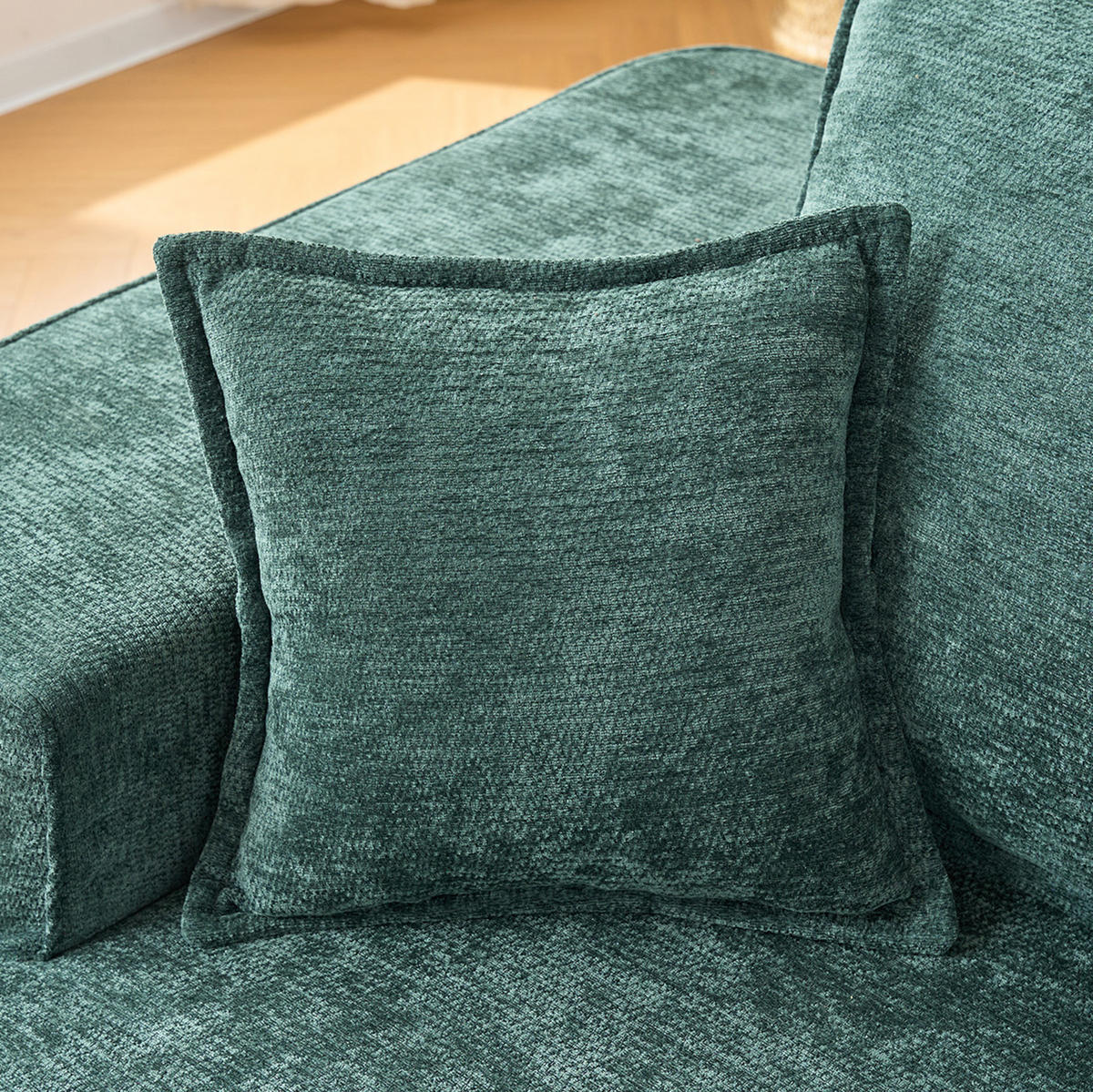 2-SITZER-SOFA aus Chenille in Grün mit Seitentaschen - Grün, Textil (95/65/150cm) - Modfu