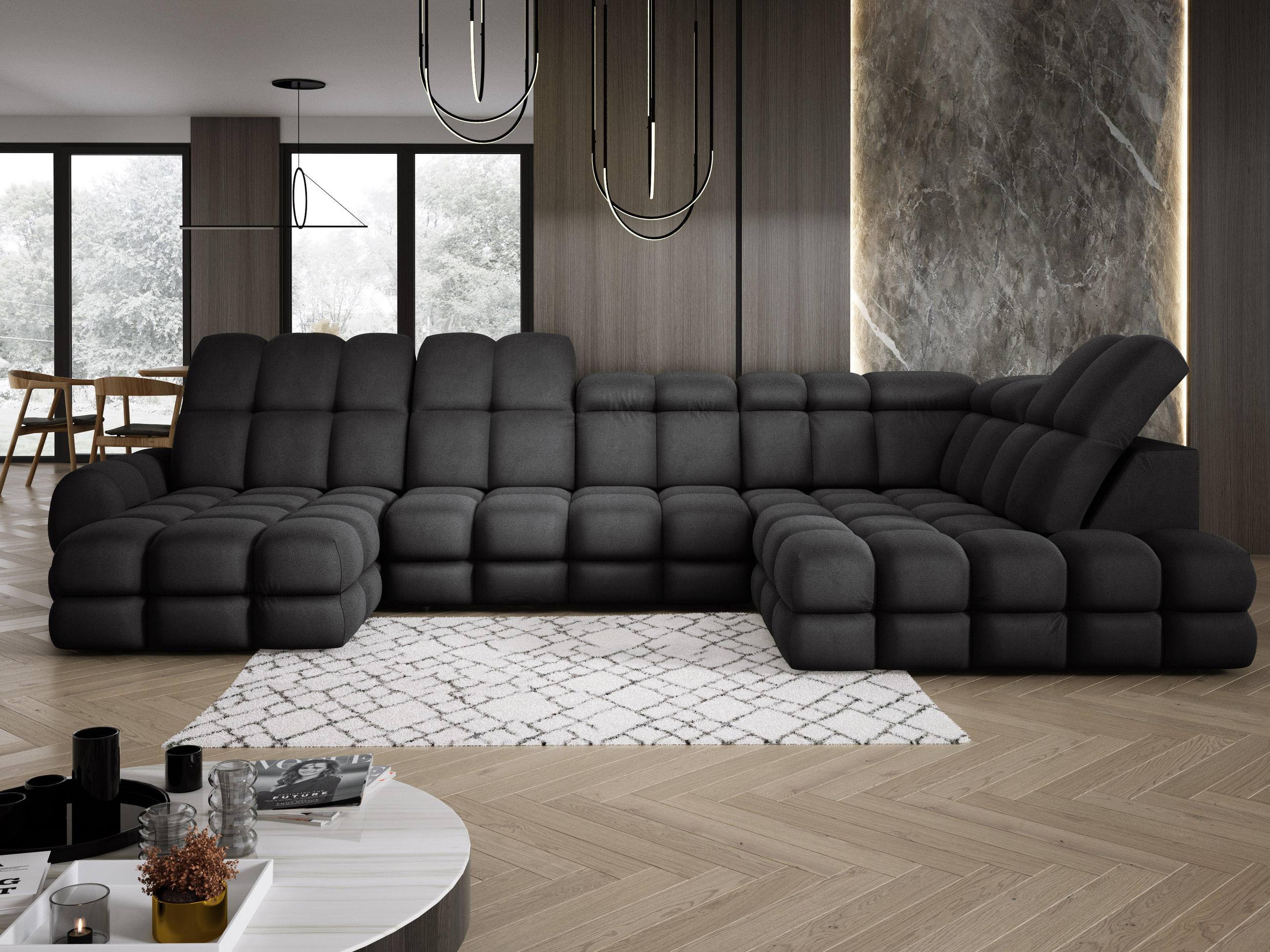 ECKSOFA TOLLO Solar-stoff U-form 400x217x105 cm anthrazit - Schwarz, Holz/Textil (217/400cm) - DomoHome