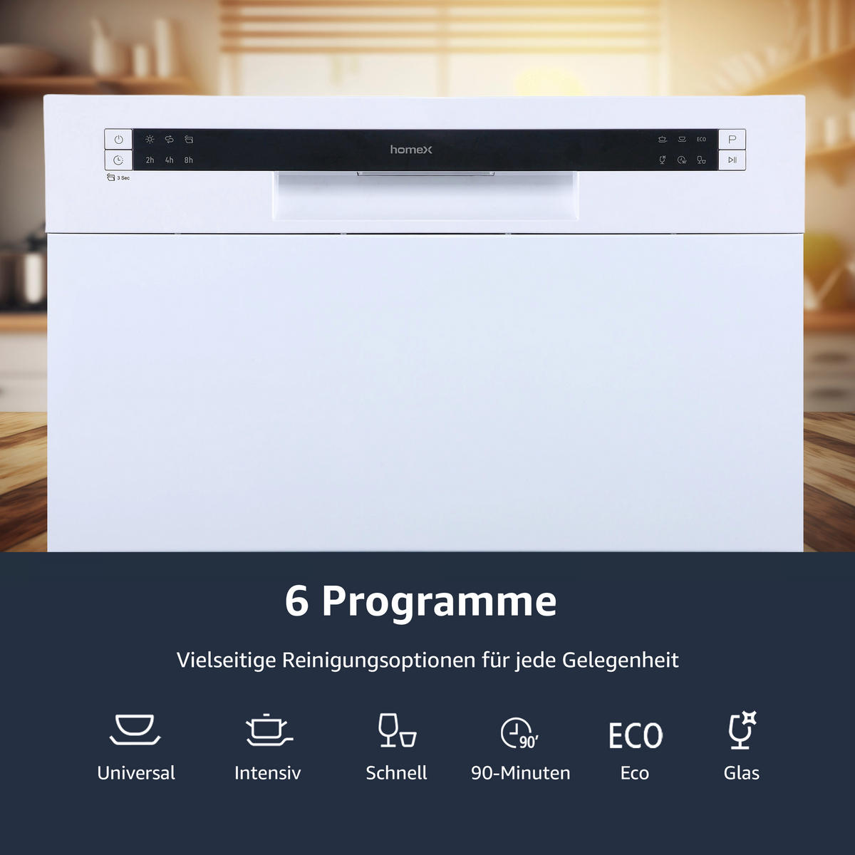 TISCHGESCHIRRSPÜLER, 6 Programme, Mini Spülmaschine für 6 Maßgedecke, Ideal für kleine Wohnungen, AquaStop, GST6AE-W weiß - Weiß, Kunststoff/Metall (55/44/50cm) - homeX