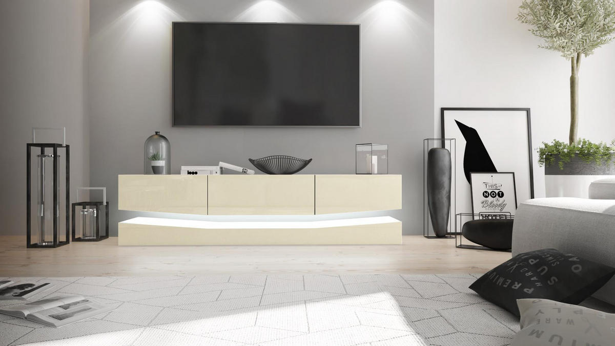 LOWBOARD City Fronten in Creme Hochglanz - Creme, Holzwerkstoff (178/48/39cm) - Vladon