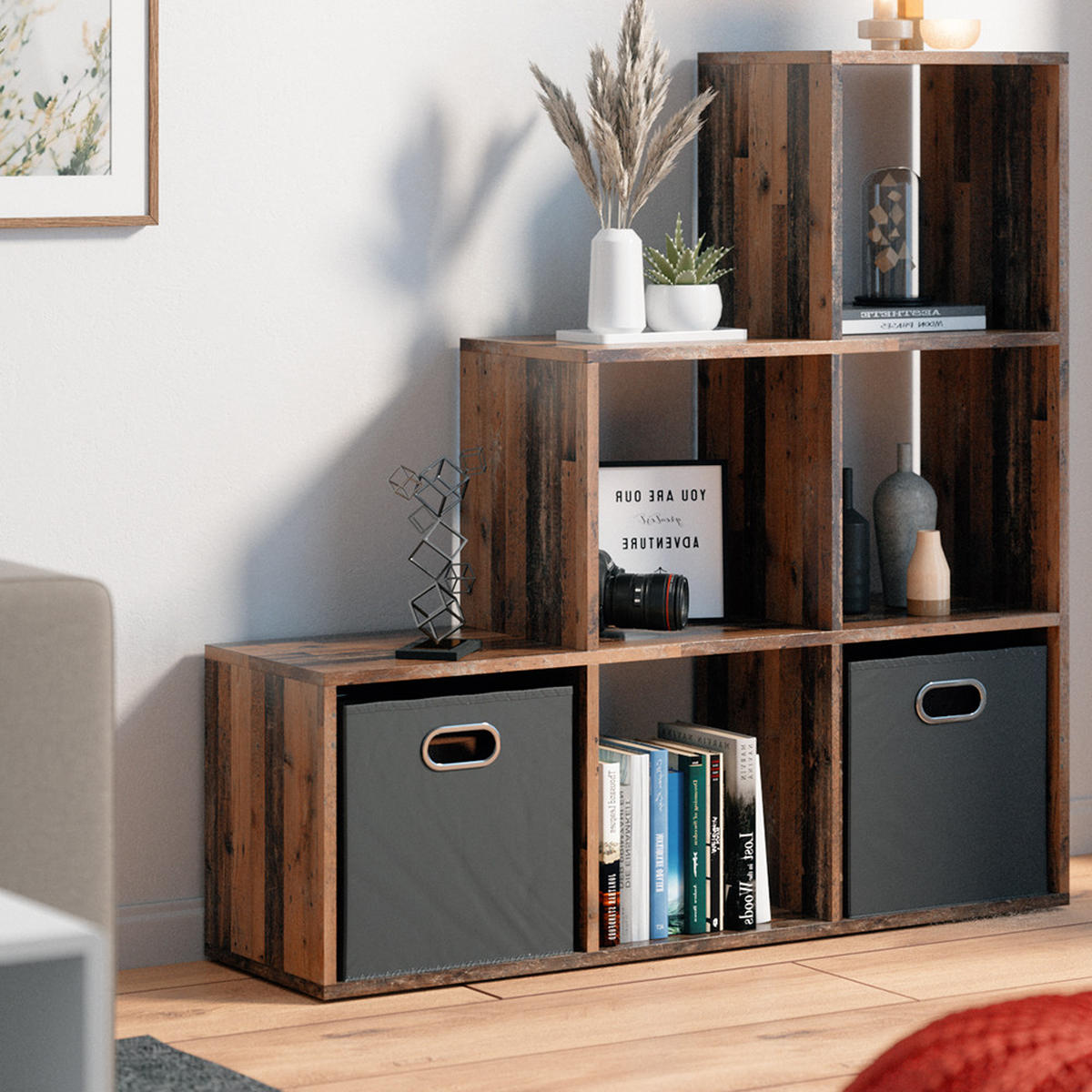 TREPPENREGAL Antikholz 107.2 x 107.8 cm - Eichefarben, Holzwerkstoff (107.2/107.8/29cm) - Vicco