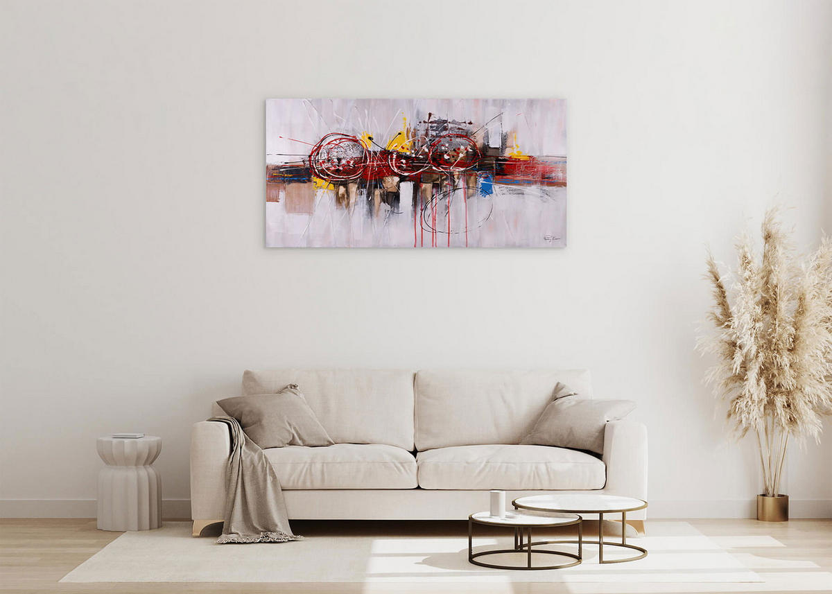 ACRYLBILD HANDGEMALT 120/60 cm - Pink/Beige, Holz/Textil (1.84/60cm) - KUNSTLOFT