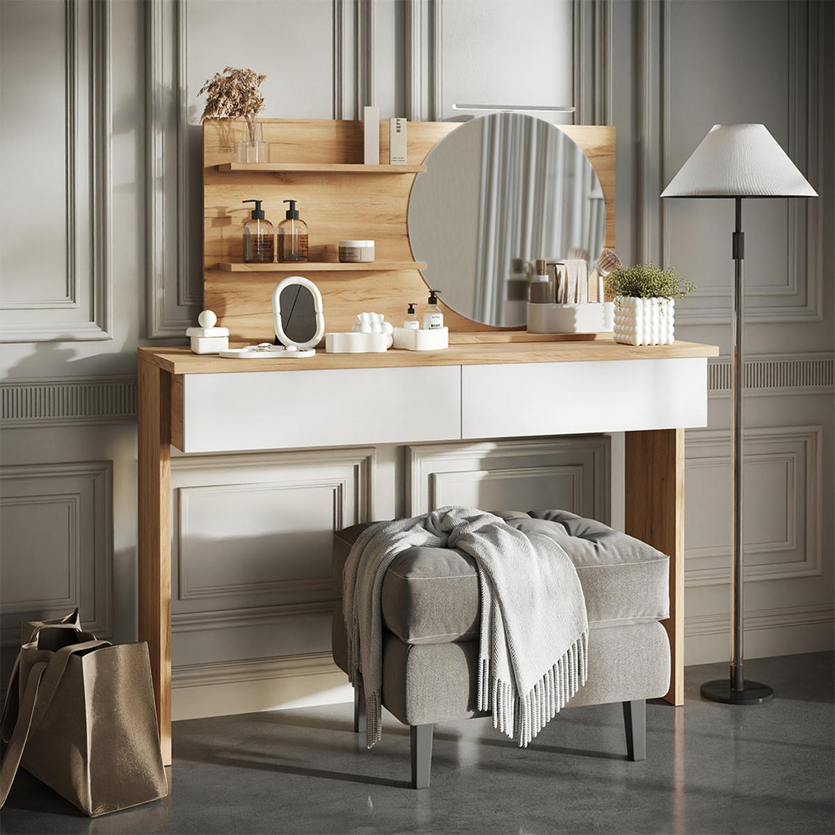 BADSPIEGELSCHRANK Avena Eiche 100 x 50 cm mit 3 offenen Fächern - Eichefarben, Holzwerkstoff (100/50/13.5cm) - Vicco