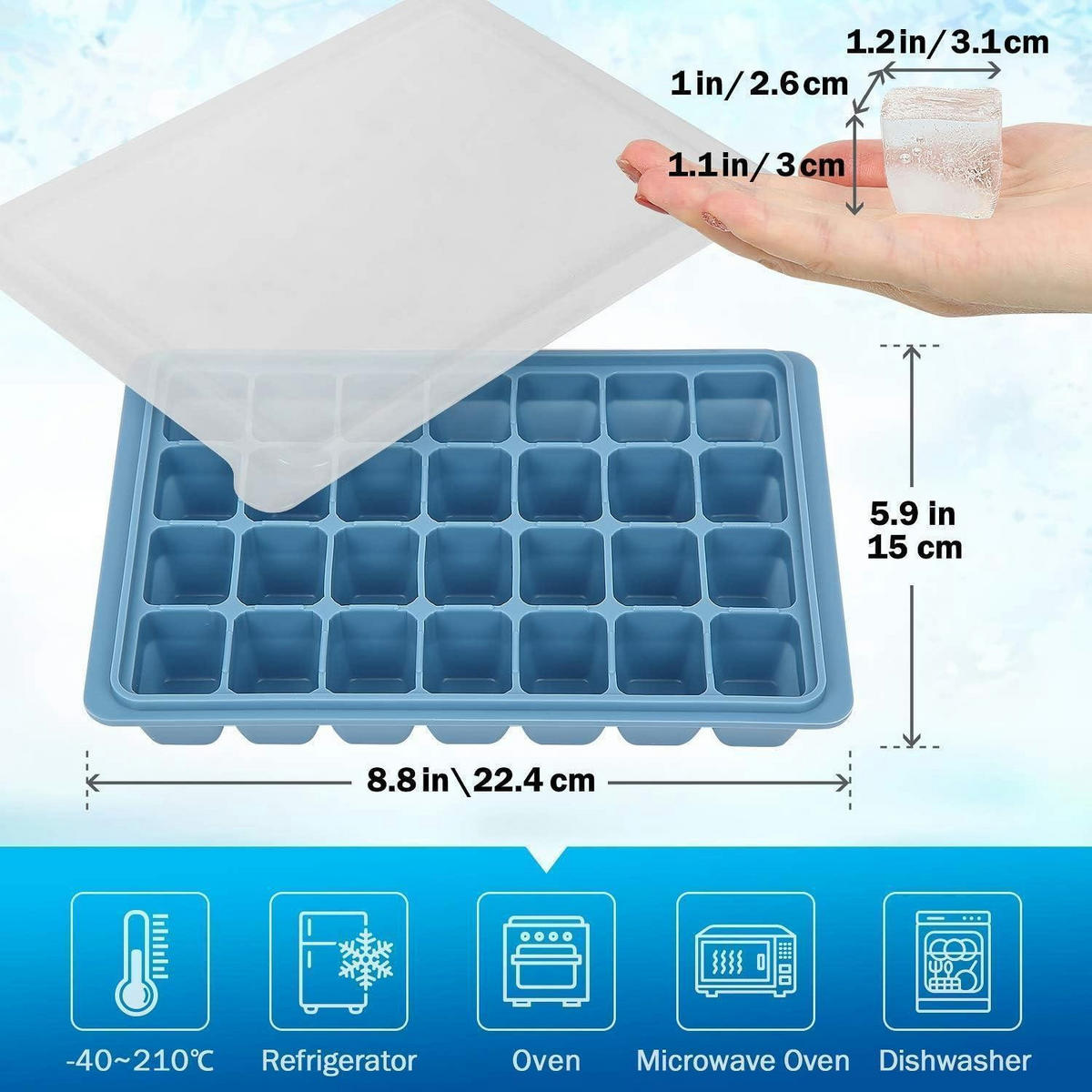 EISWÜRFELFORM 3 Stück Silikon mit Deckel 28-Fach Mehrfarbig - Multicolor, Kunststoff (15/2.6/22.4cm)